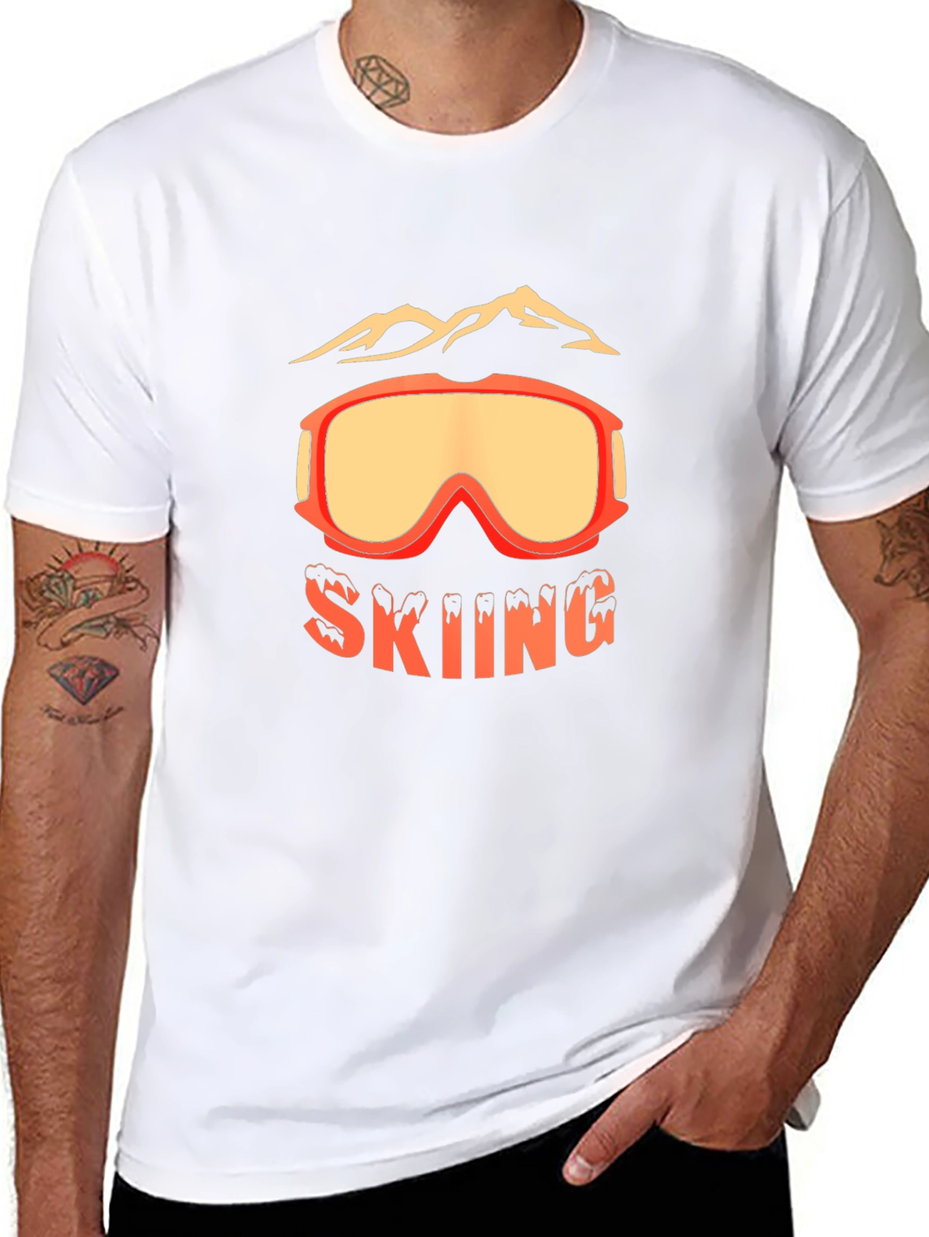Skiing Goggles Graphic Tee - Black Cotton Blend T-Shirt
