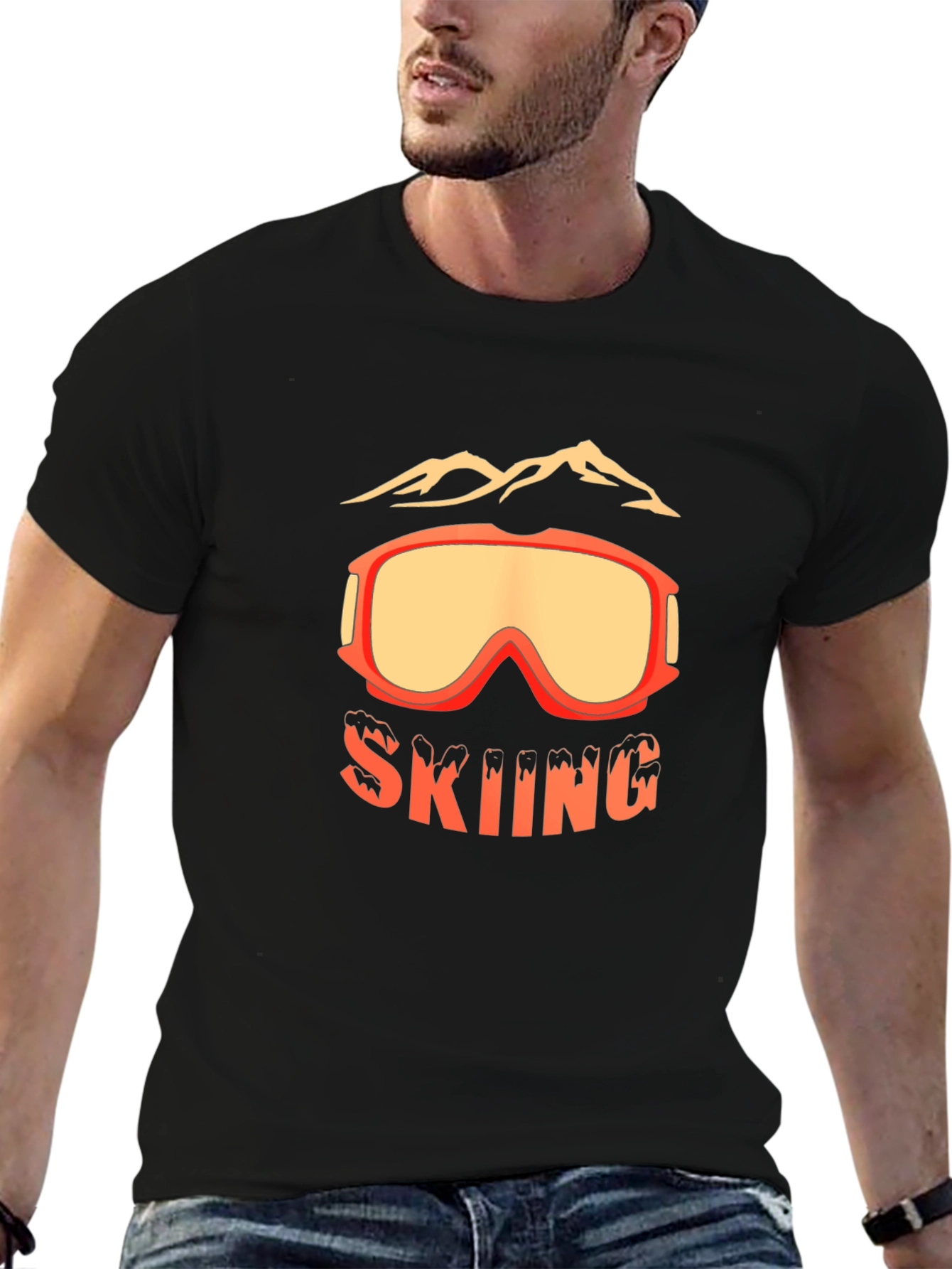 Skiing Goggles Graphic Tee - Black Cotton Blend T-Shirt