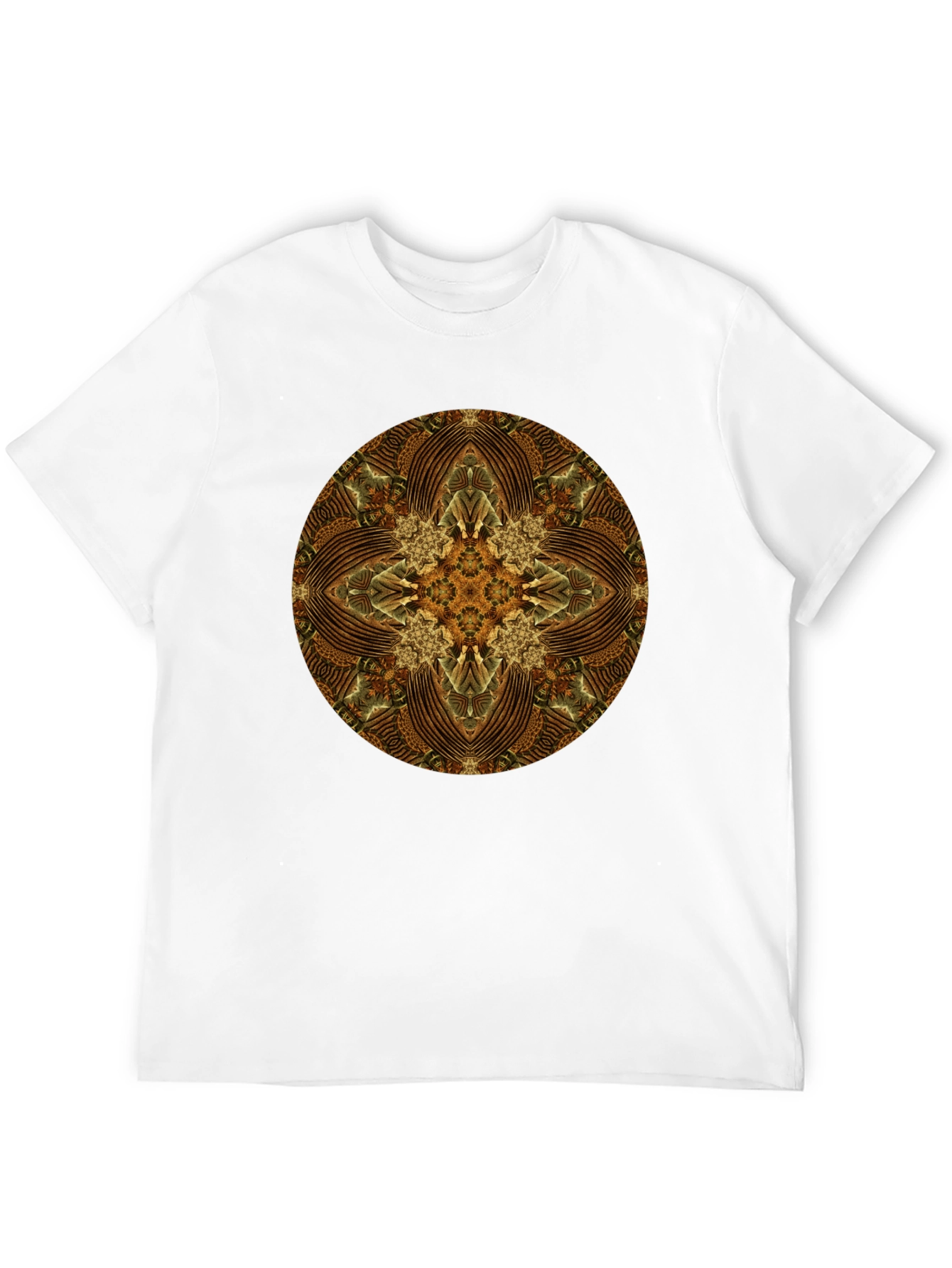 Brown Geometric Mandala Print Black T-Shirt