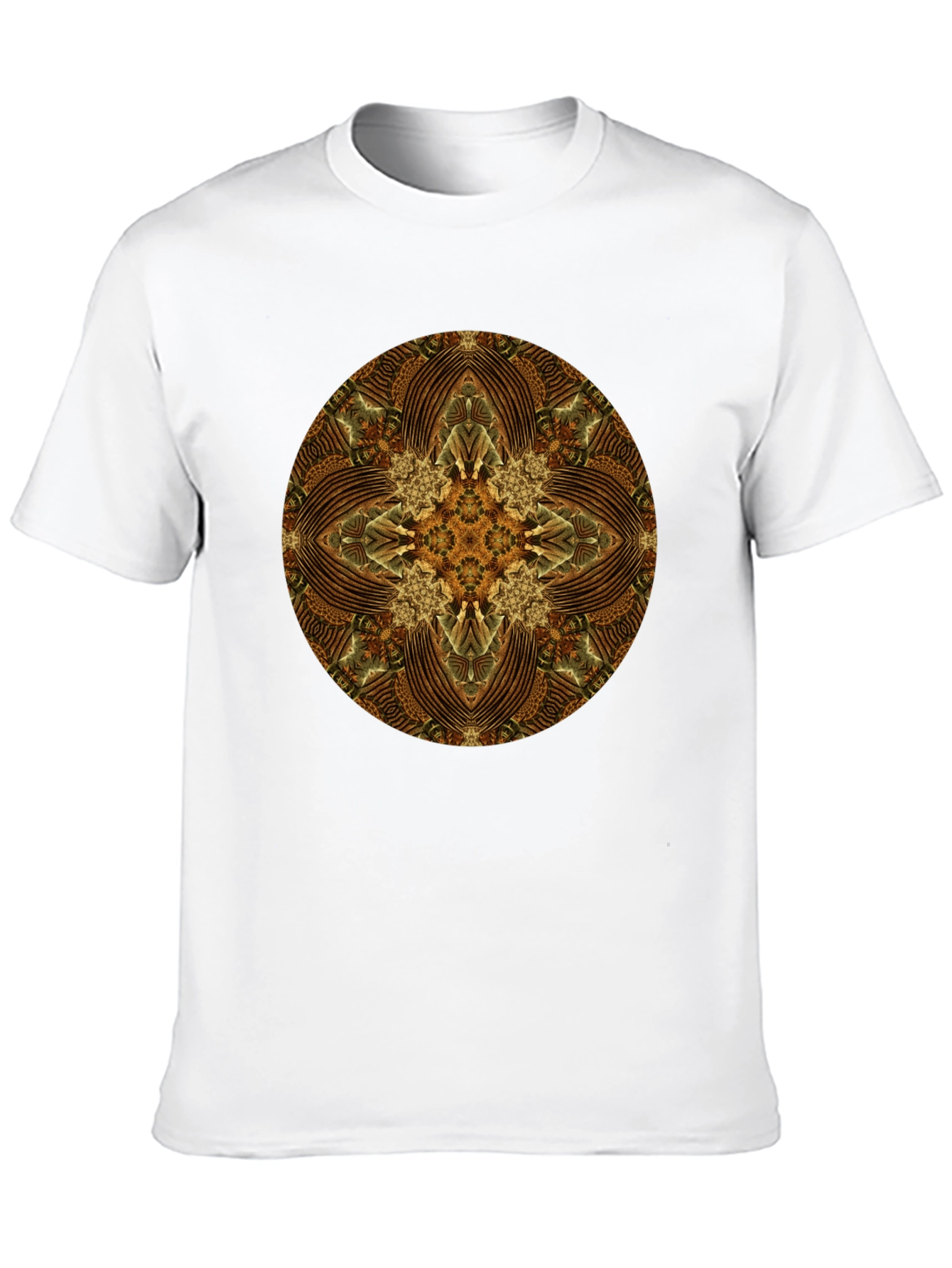 Brown Geometric Mandala Print Black T-Shirt