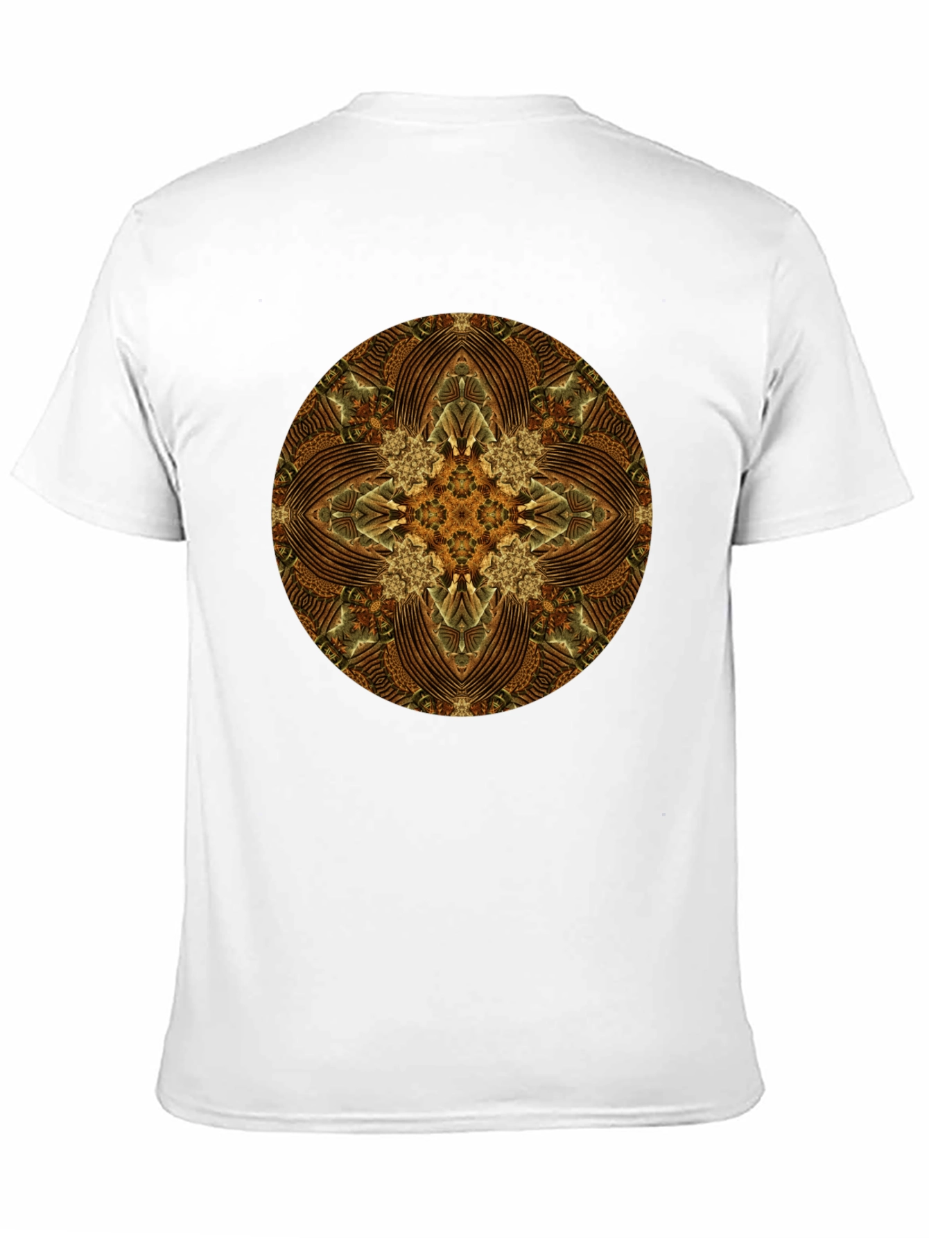Brown Geometric Mandala Print Black T-Shirt