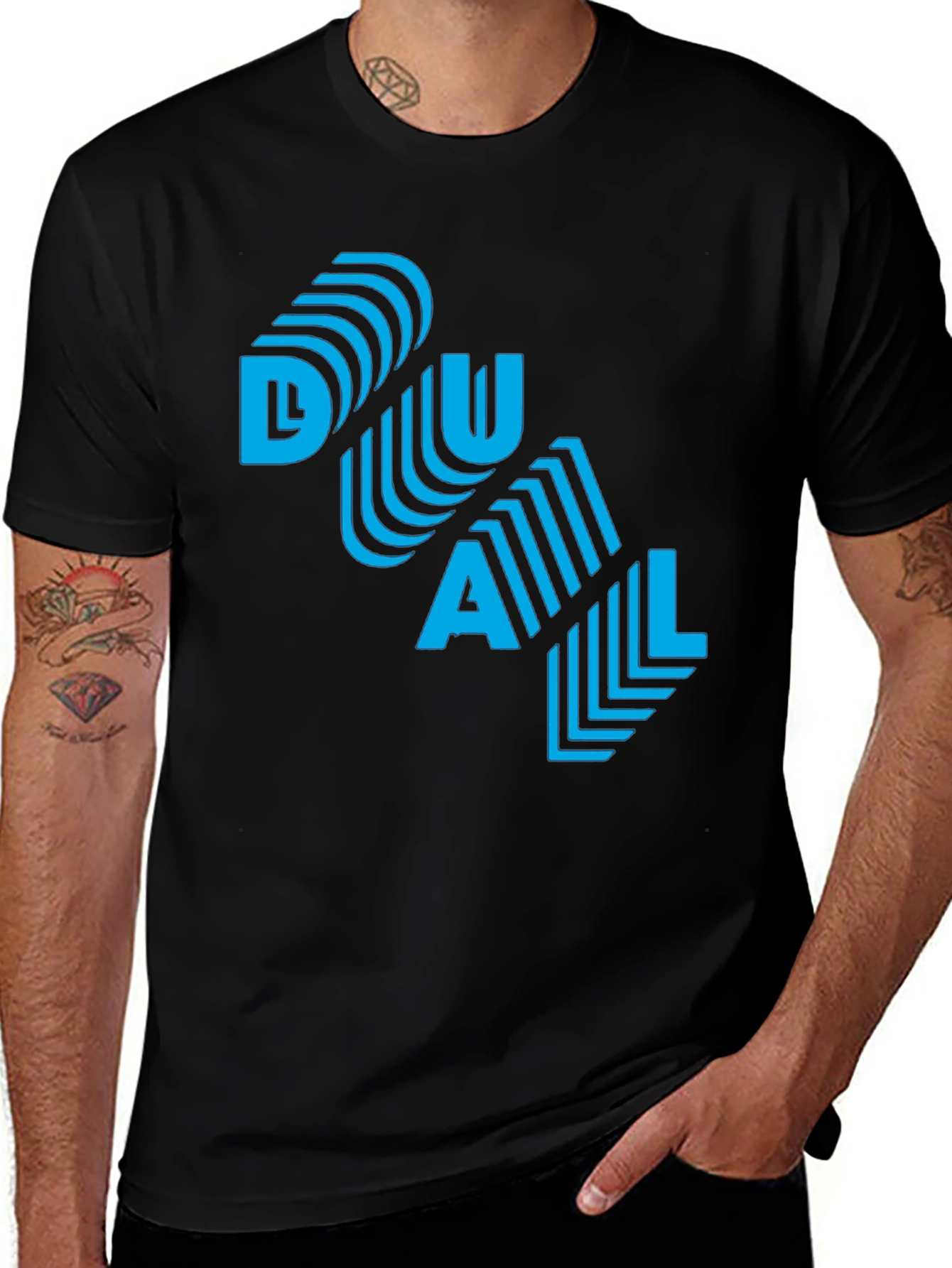 Cool DUAL Blue Graphic Print Black T-Shirt