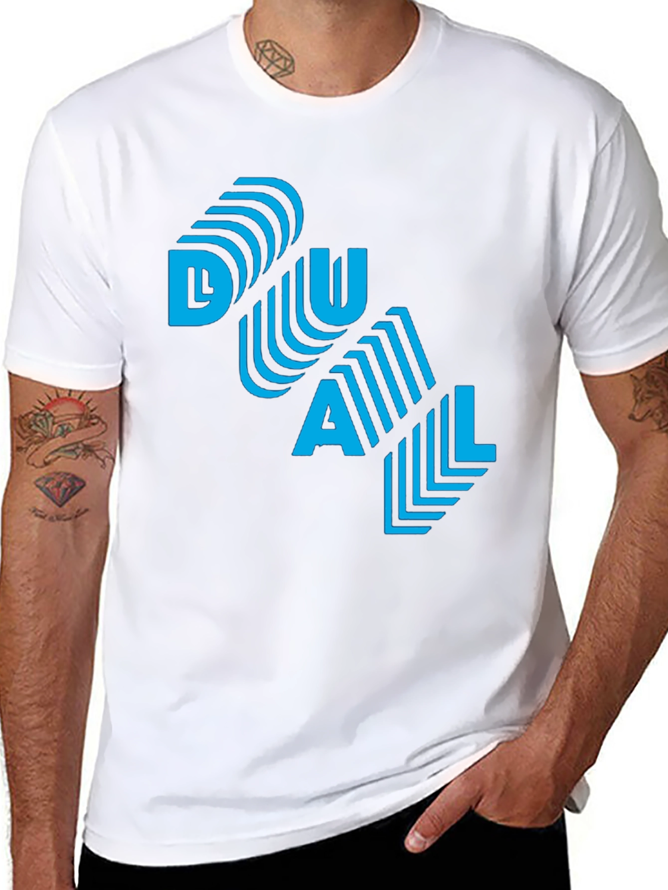 Cool DUAL Blue Graphic Print Black T-Shirt
