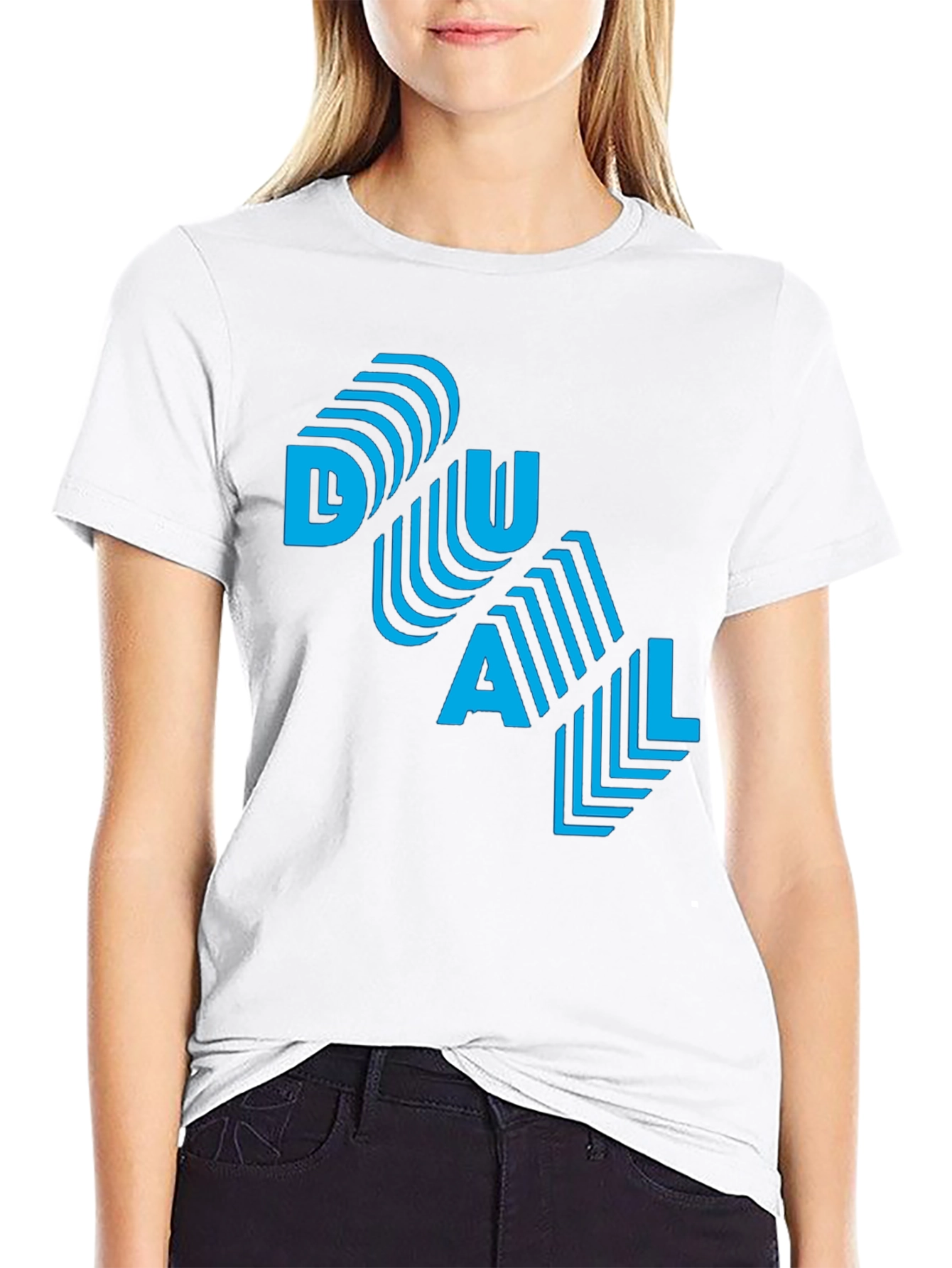 Cool DUAL Blue Graphic Print Black T-Shirt
