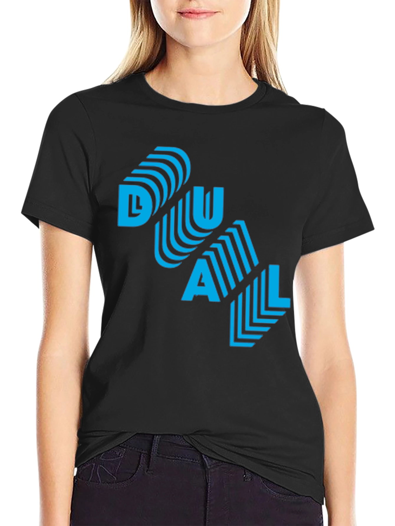 Cool DUAL Blue Graphic Print Black T-Shirt