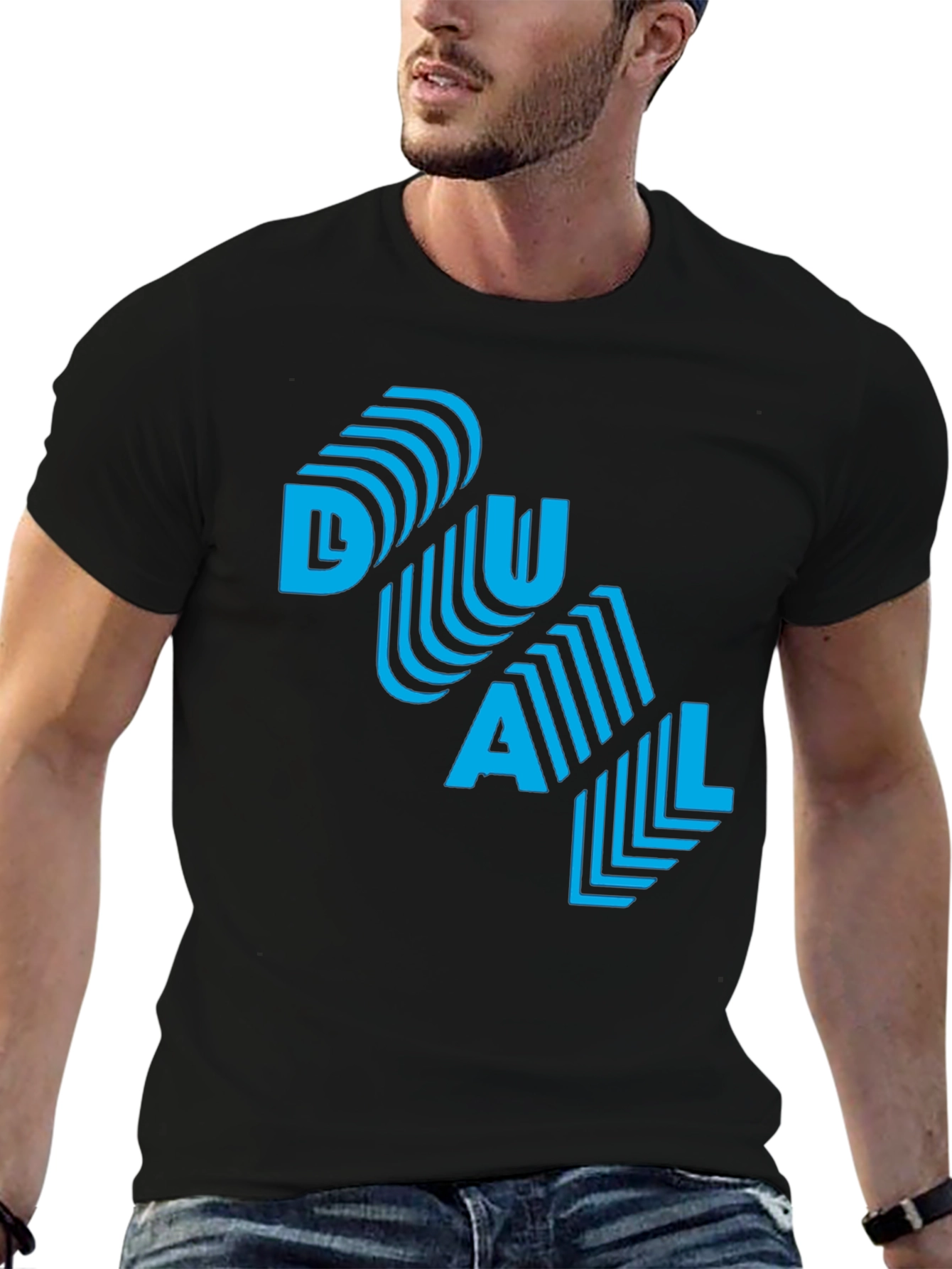 Cool DUAL Blue Graphic Print Black T-Shirt