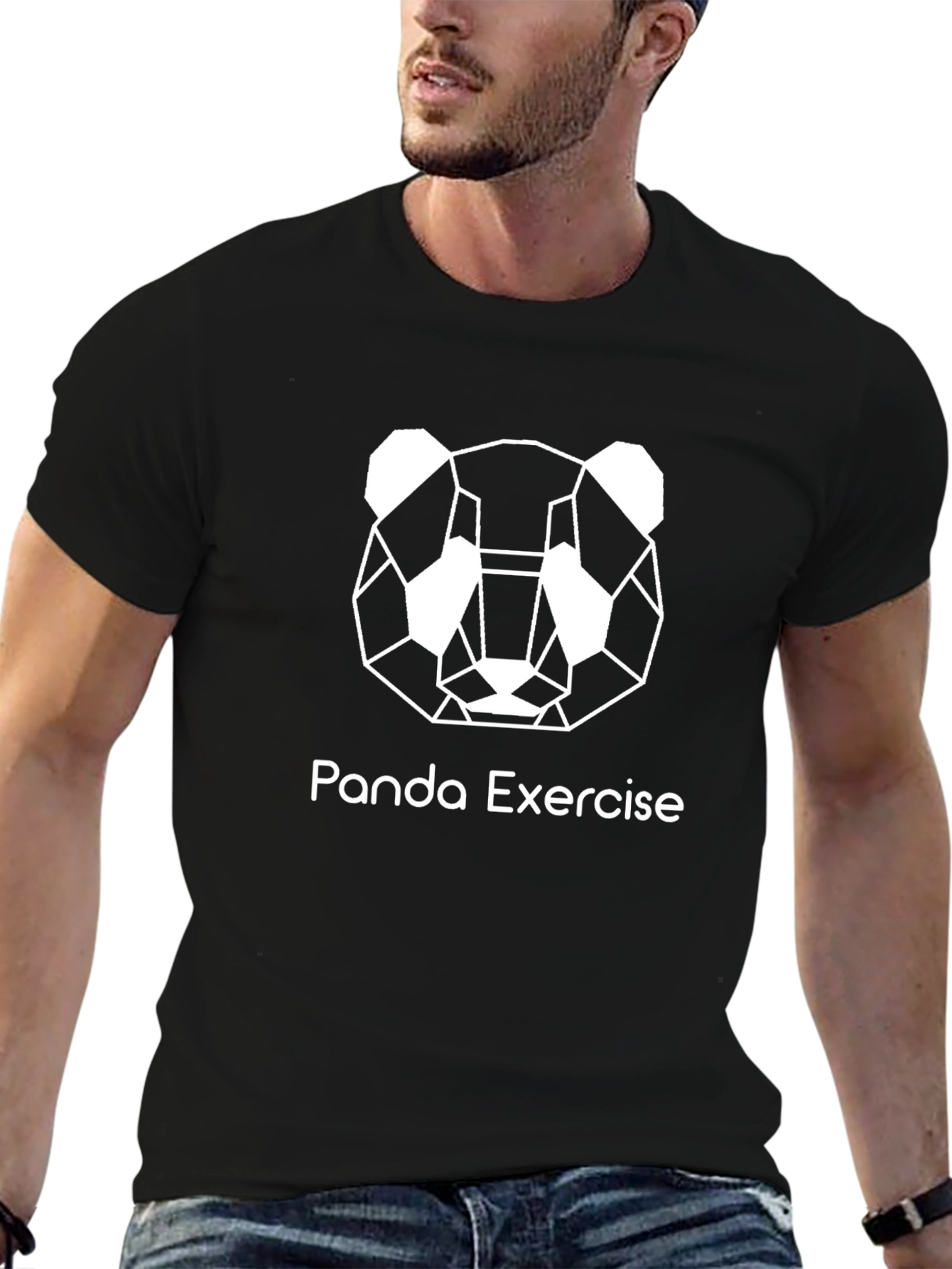 Panda Exercise Geometric T-Shirt - Black