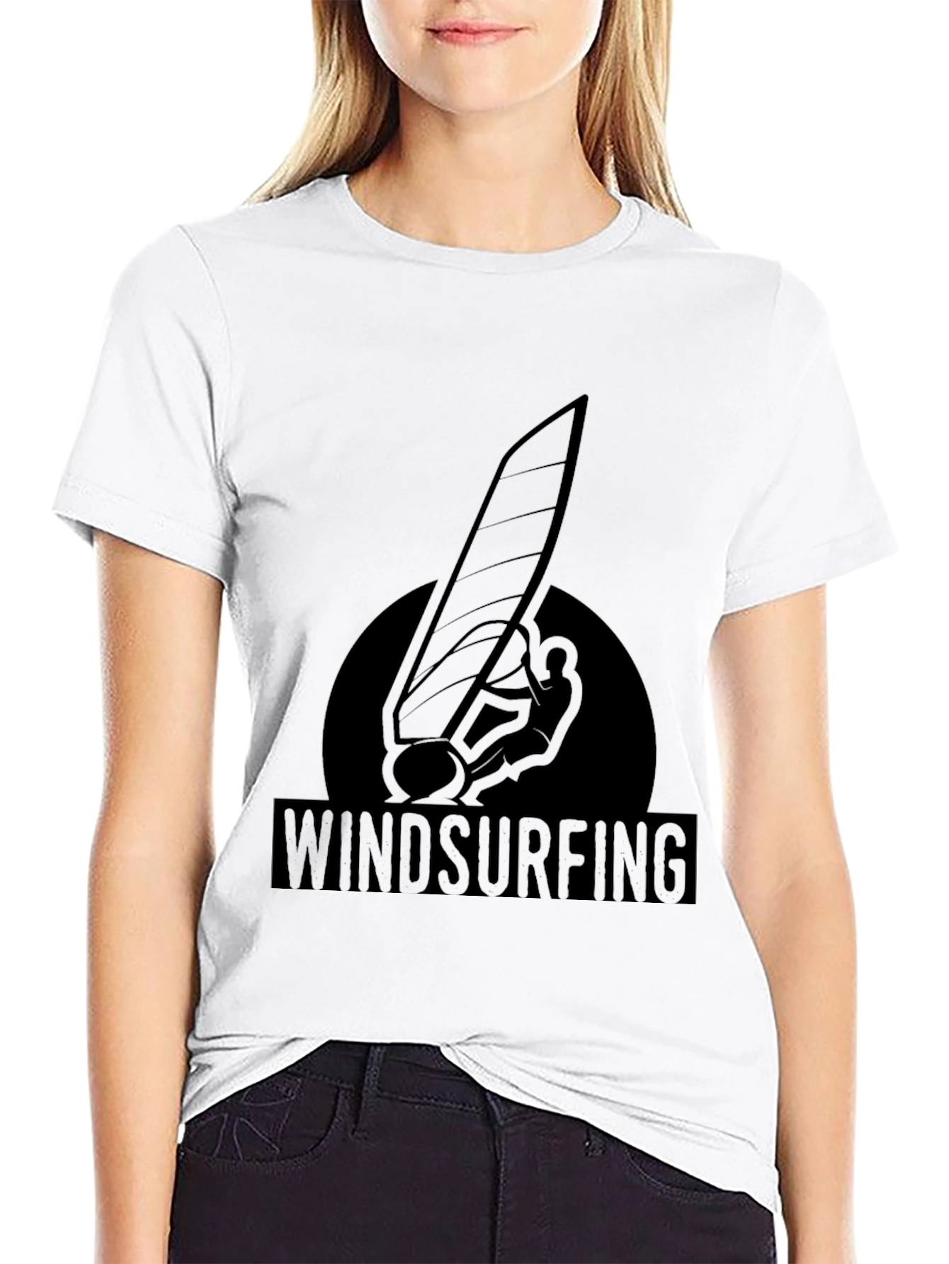 Windsurfing Graphic Tee - Black Cotton T-Shirt