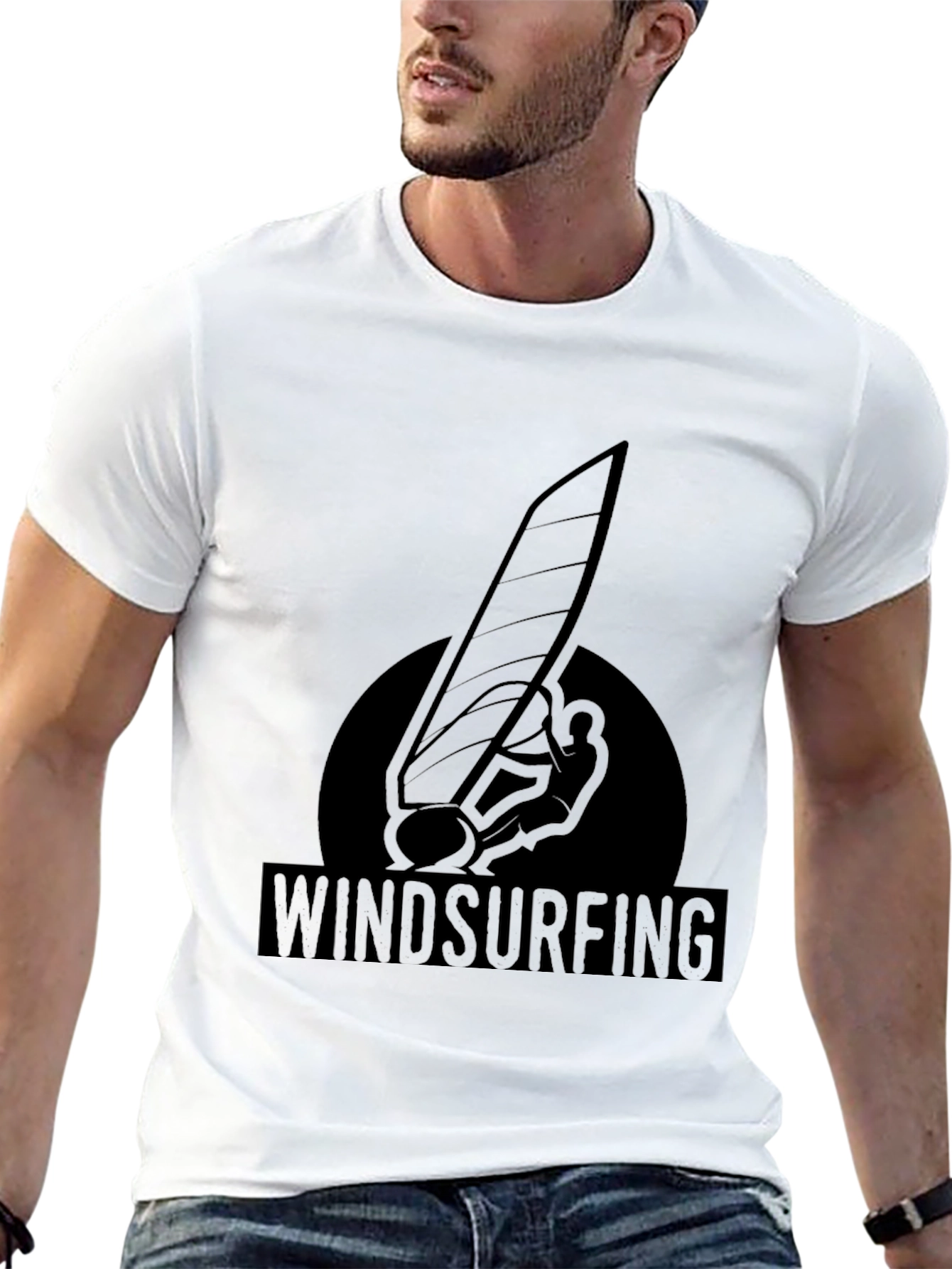 Windsurfing Graphic Tee - Black Cotton T-Shirt