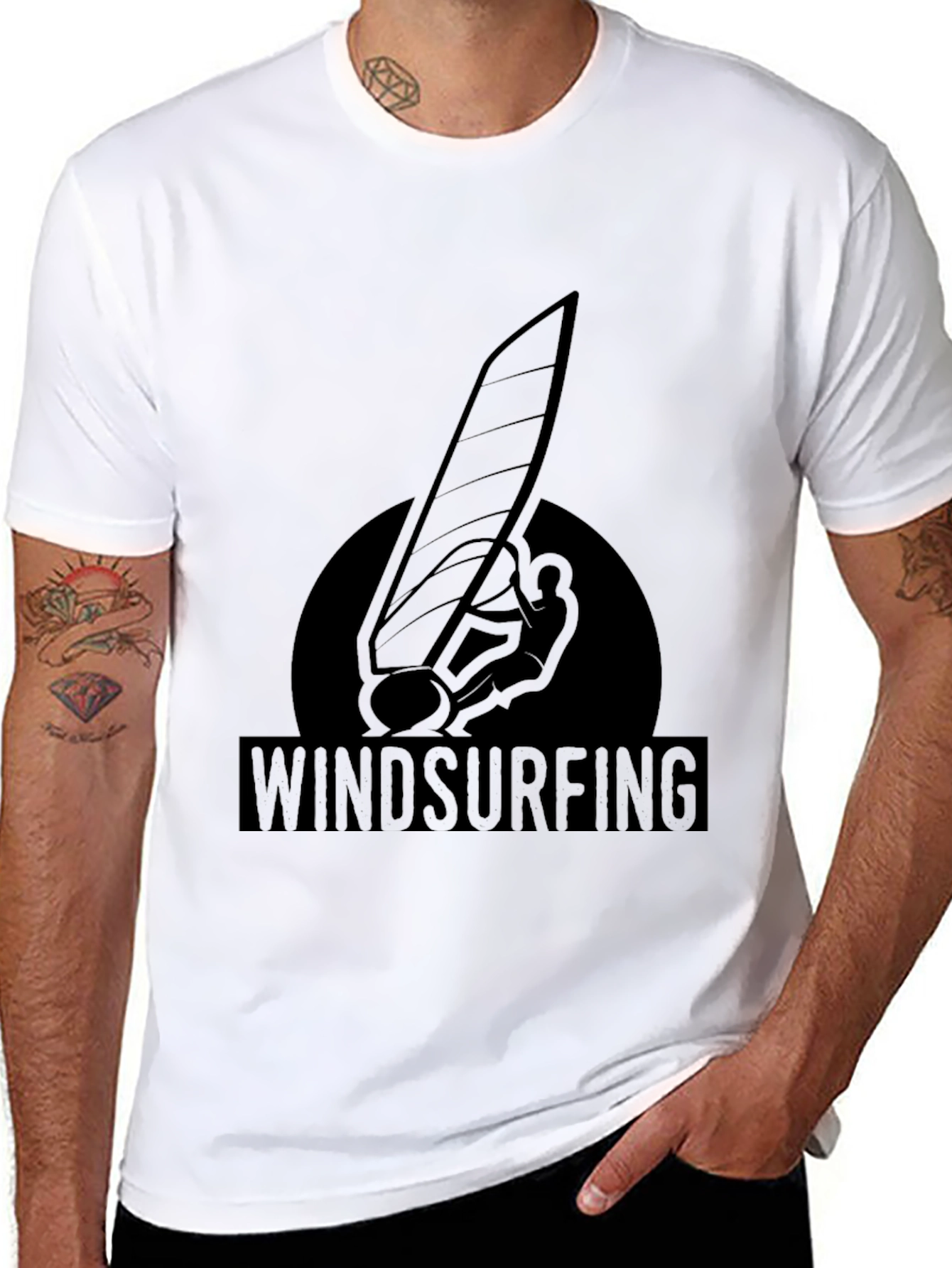 Windsurfing Graphic Tee - Black Cotton T-Shirt