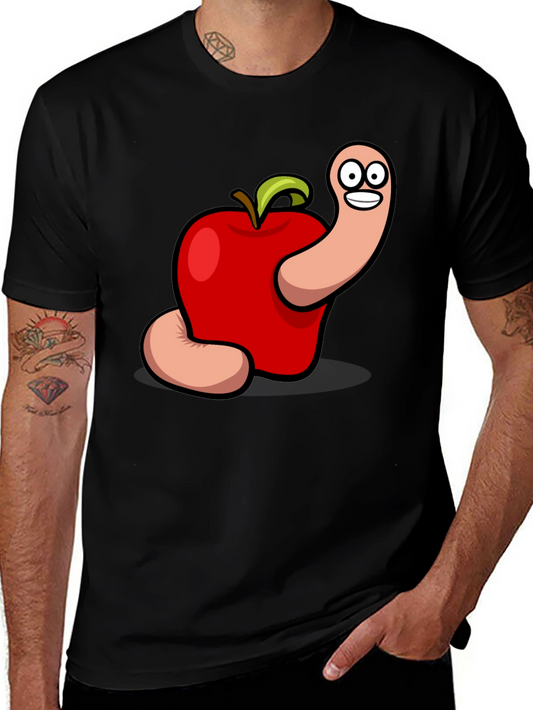 Worm in Apple Graphic Tee - Fun Cartoon Shirt