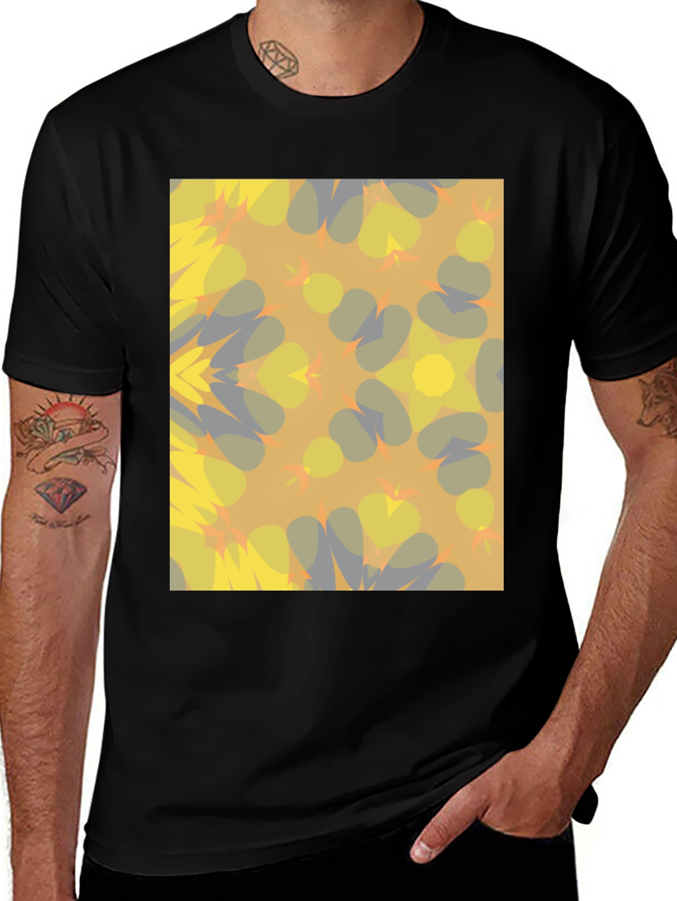 Kaleidoscope Pattern Black T-Shirt