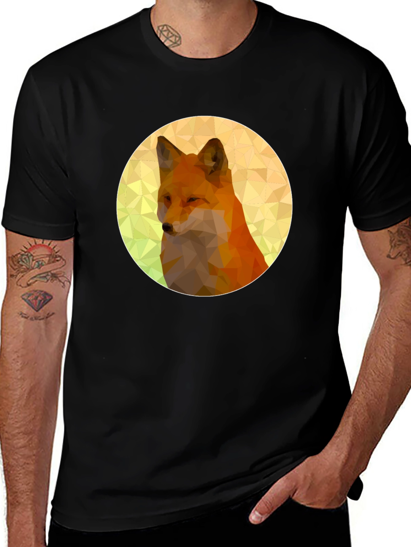 Geometric Fox Graphic Black T-Shirt