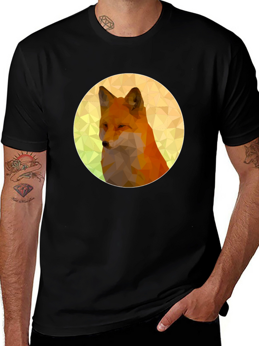 Geometric Fox Graphic Black T-Shirt