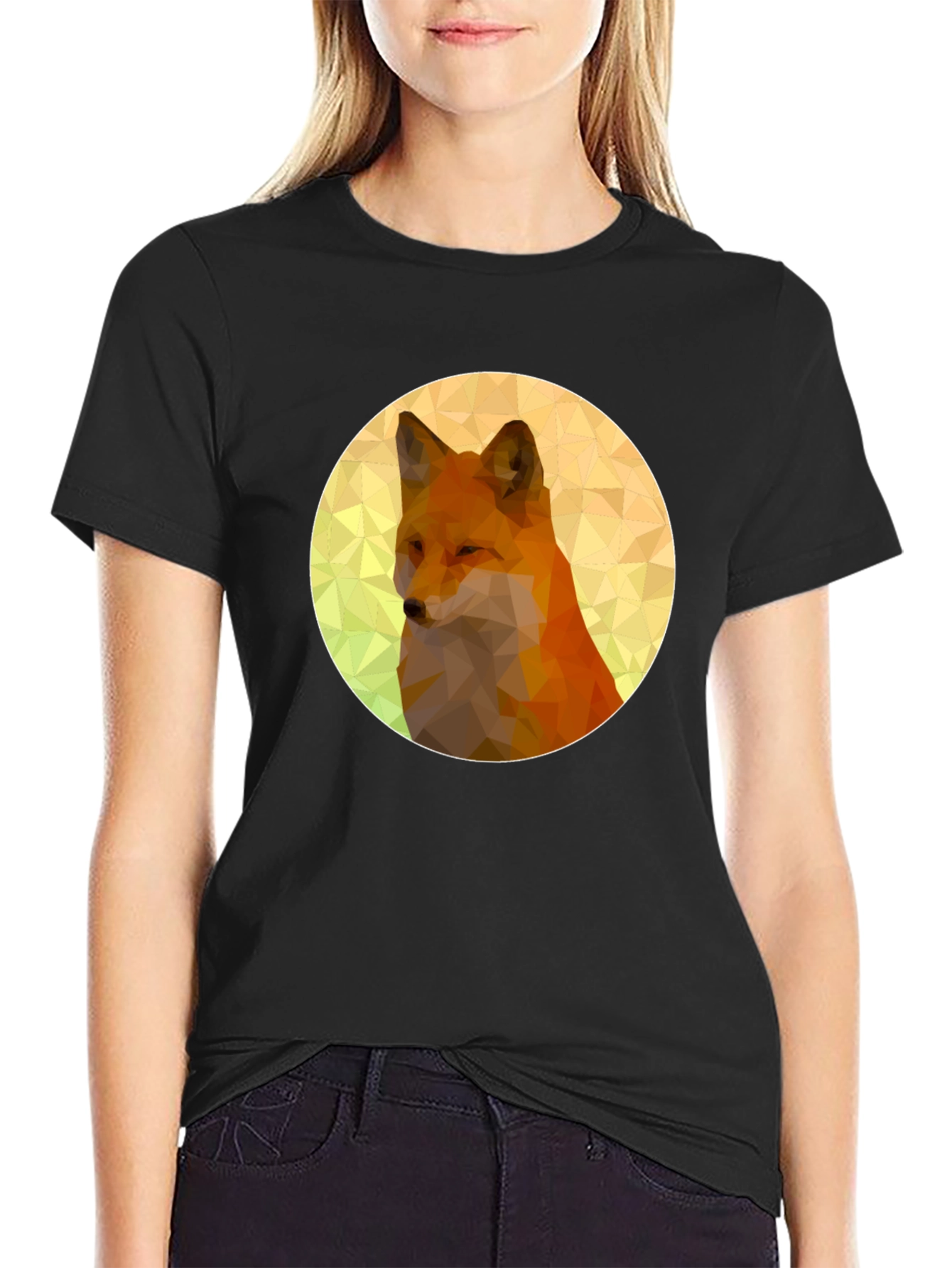 Geometric Fox Graphic Black T-Shirt
