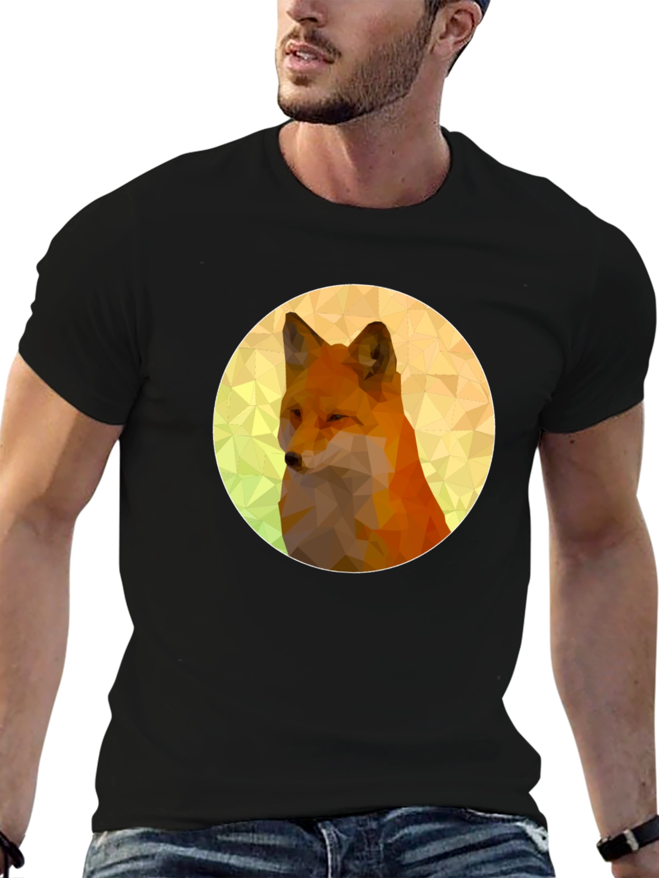 Geometric Fox Graphic Black T-Shirt