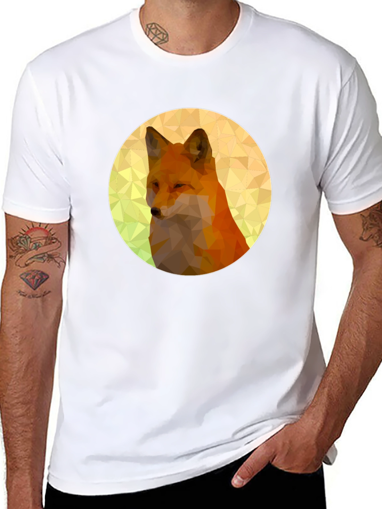 Geometric Fox Graphic Black T-Shirt