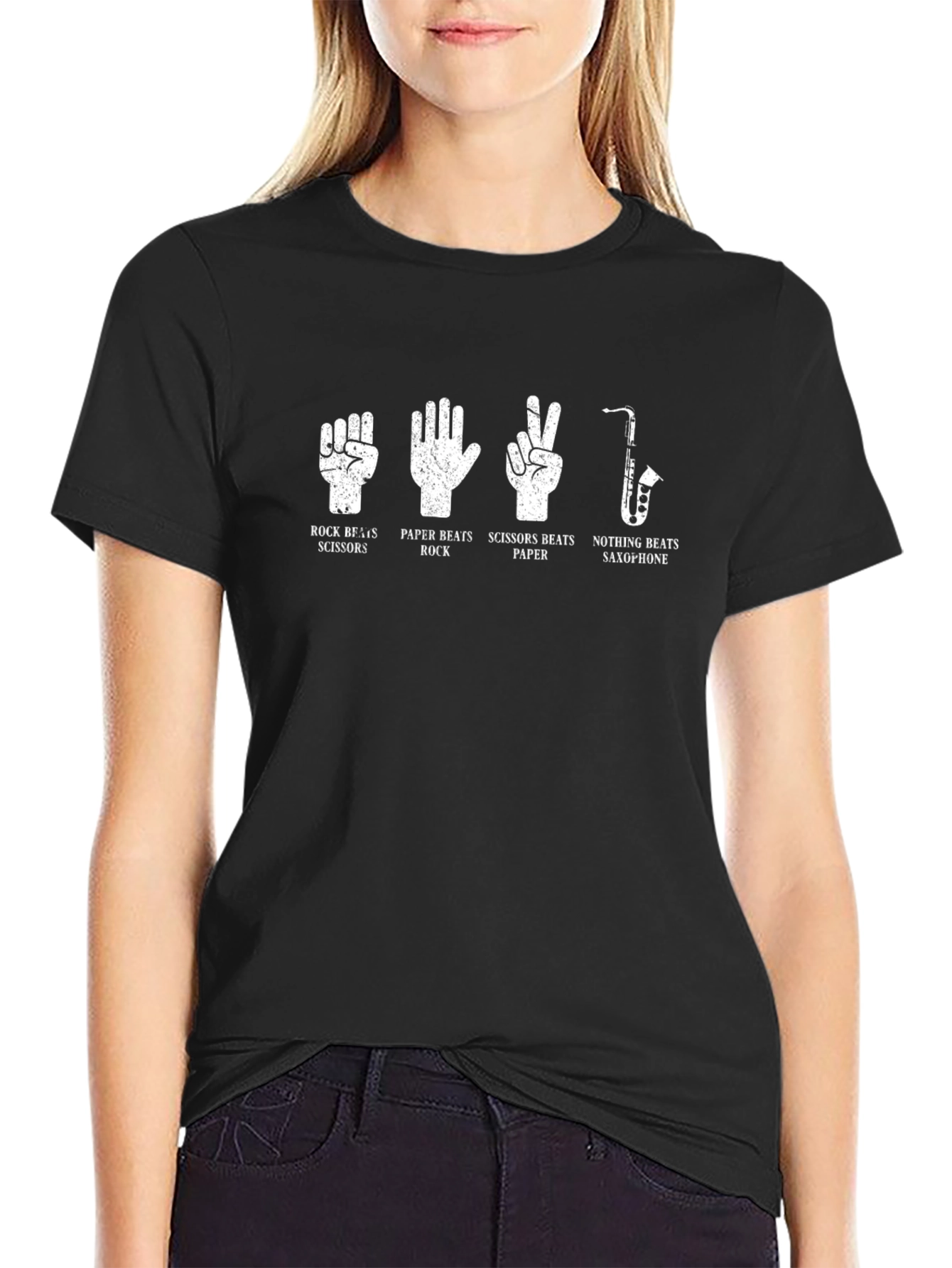 Rock Paper Scissors Saxophone Graphic T-Shirt
