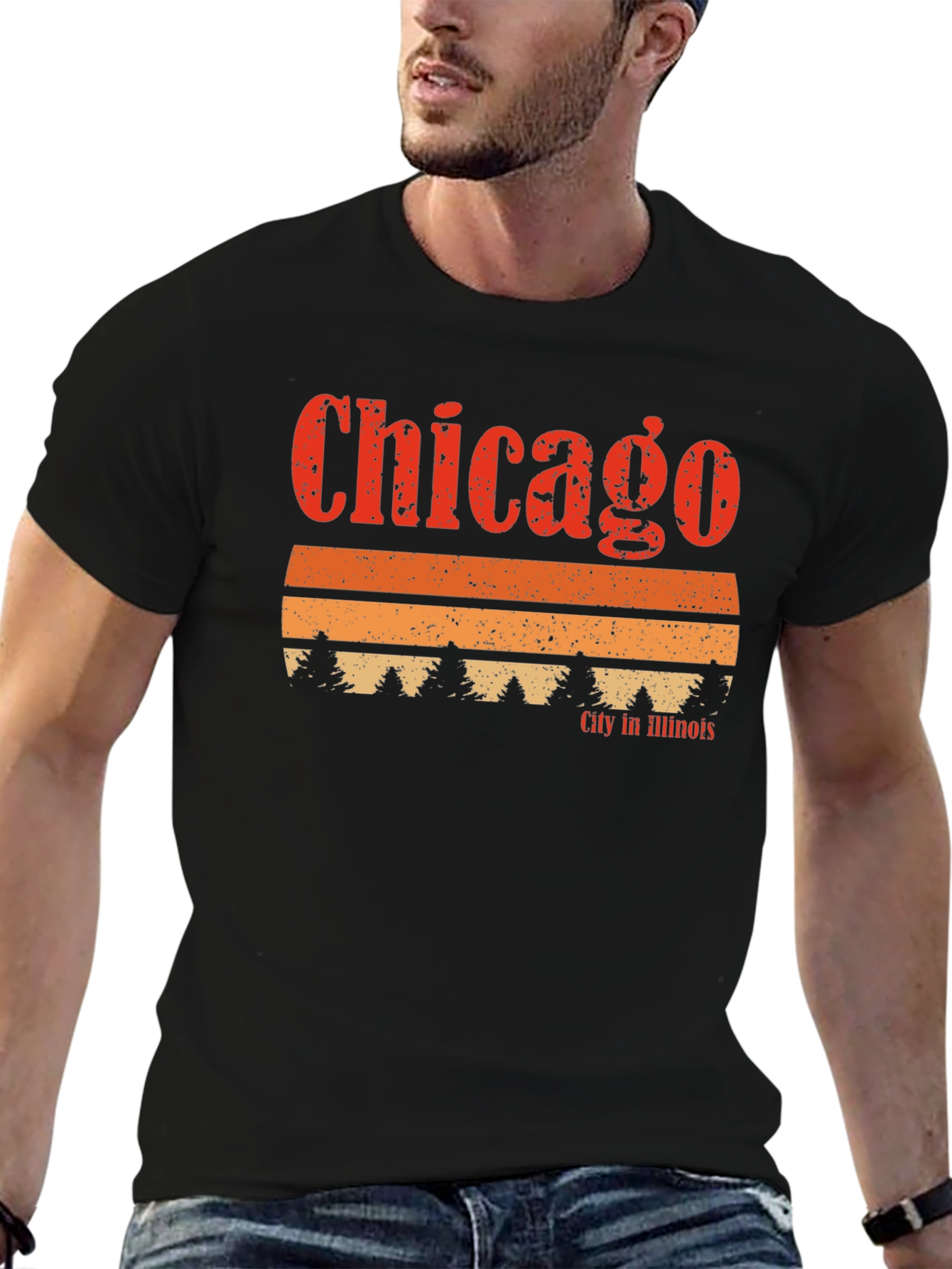 Chicago Illinois Retro Sunset Graphic T-Shirt