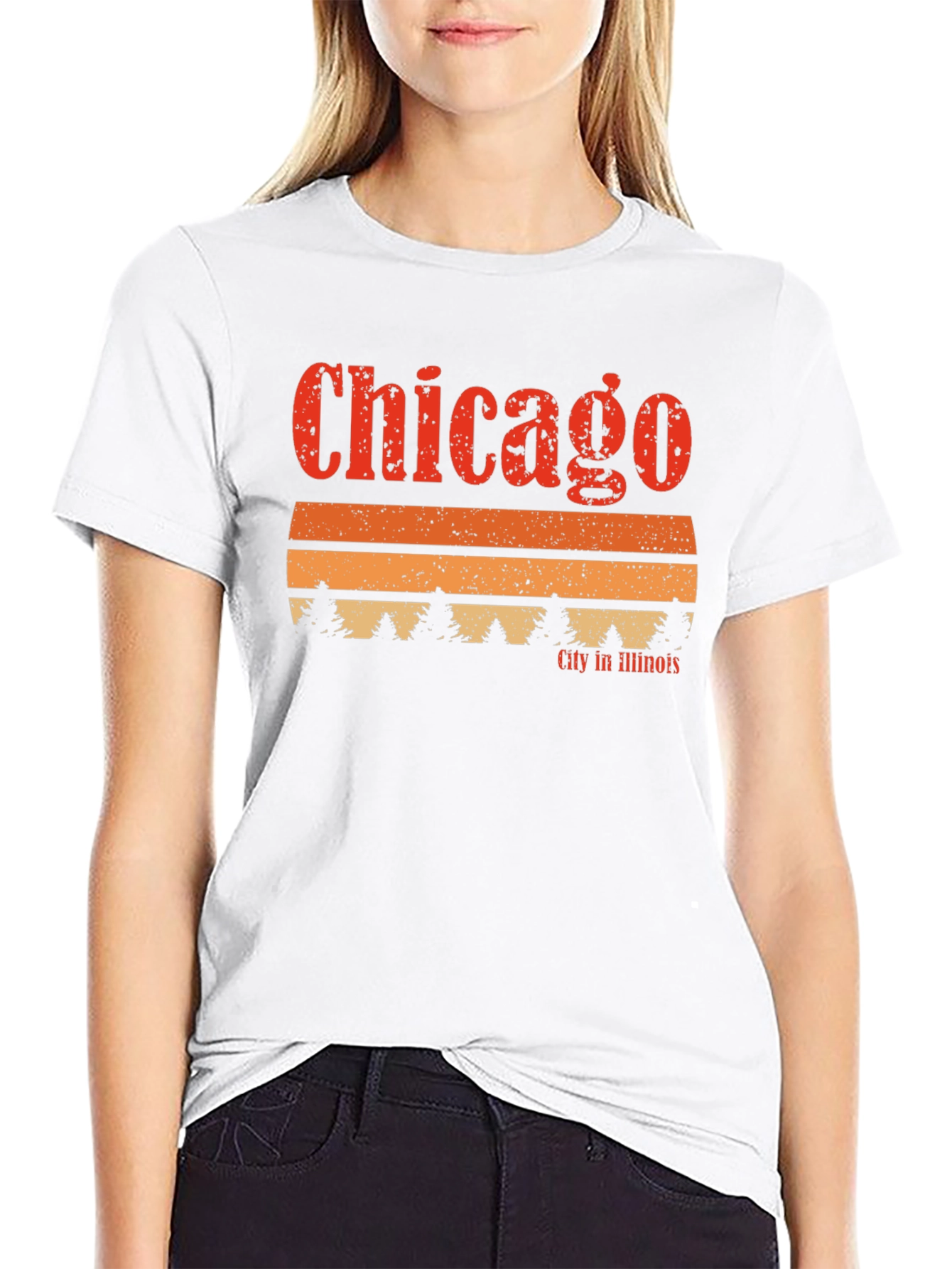 Chicago Illinois Retro Sunset Graphic T-Shirt