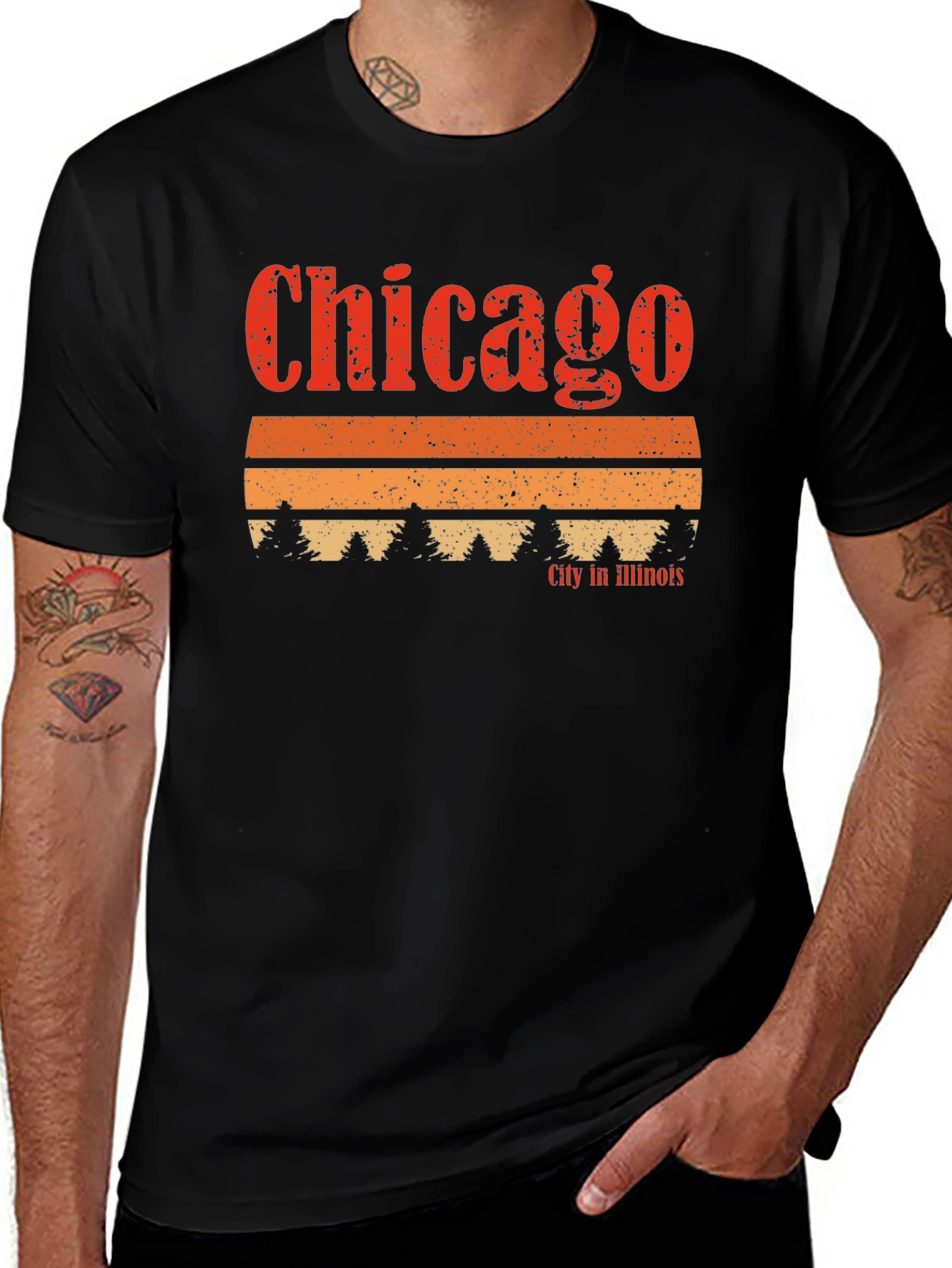Chicago Illinois Retro Sunset Graphic T-Shirt