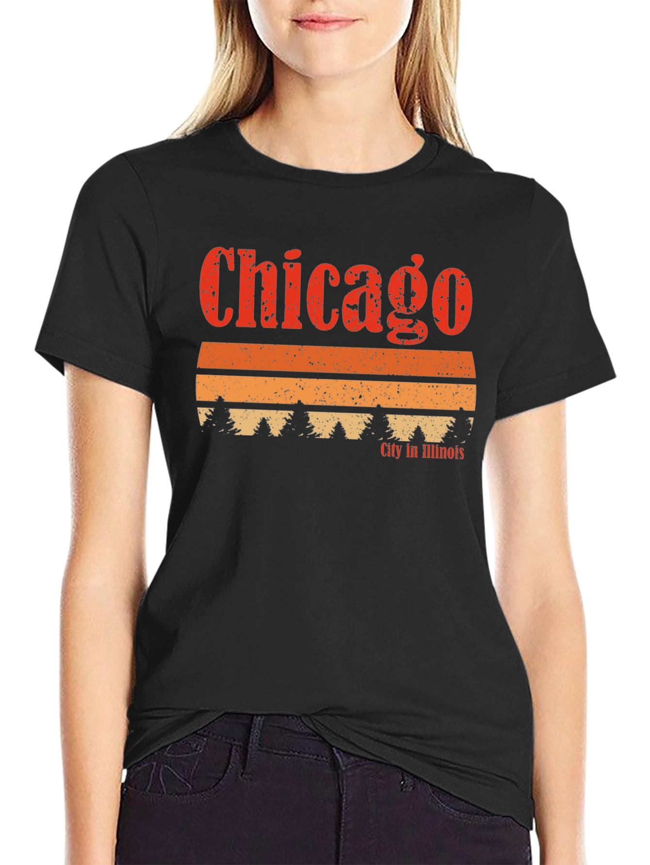 Chicago Illinois Retro Sunset Graphic T-Shirt