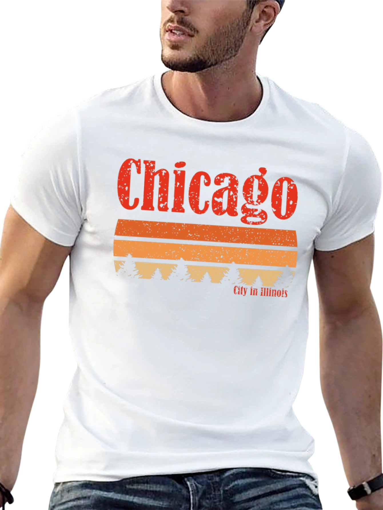Chicago Illinois Retro Sunset Graphic T-Shirt