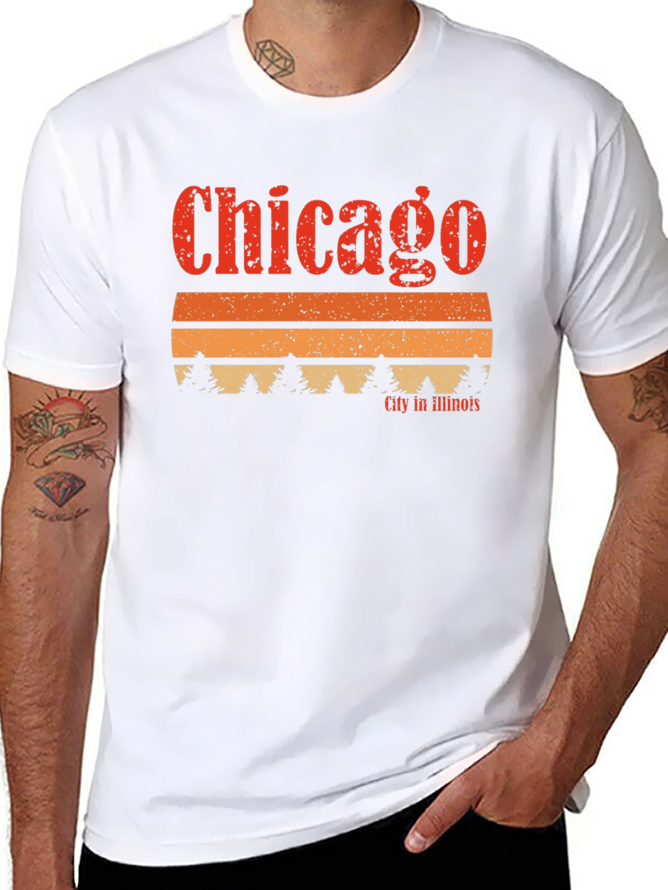 Chicago Illinois Retro Sunset Graphic T-Shirt