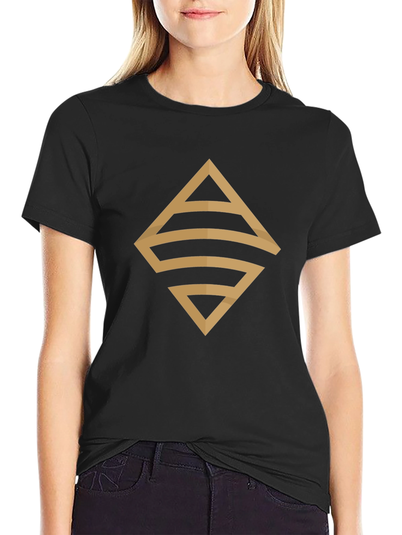 Stylish Black T-Shirt with Geometric Gold Design