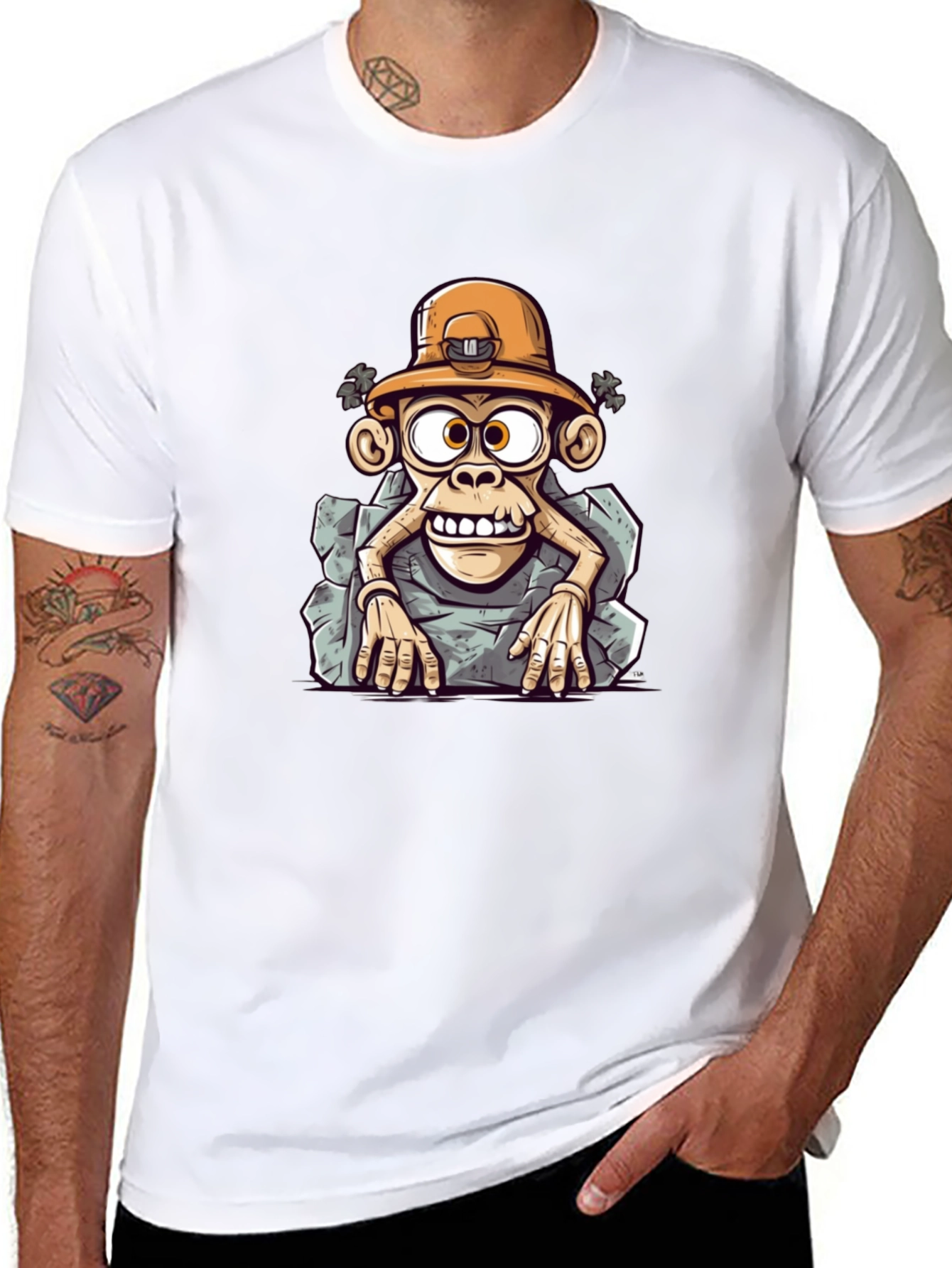 Cartoon Monkey Miner Graphic Tee - Unique Style