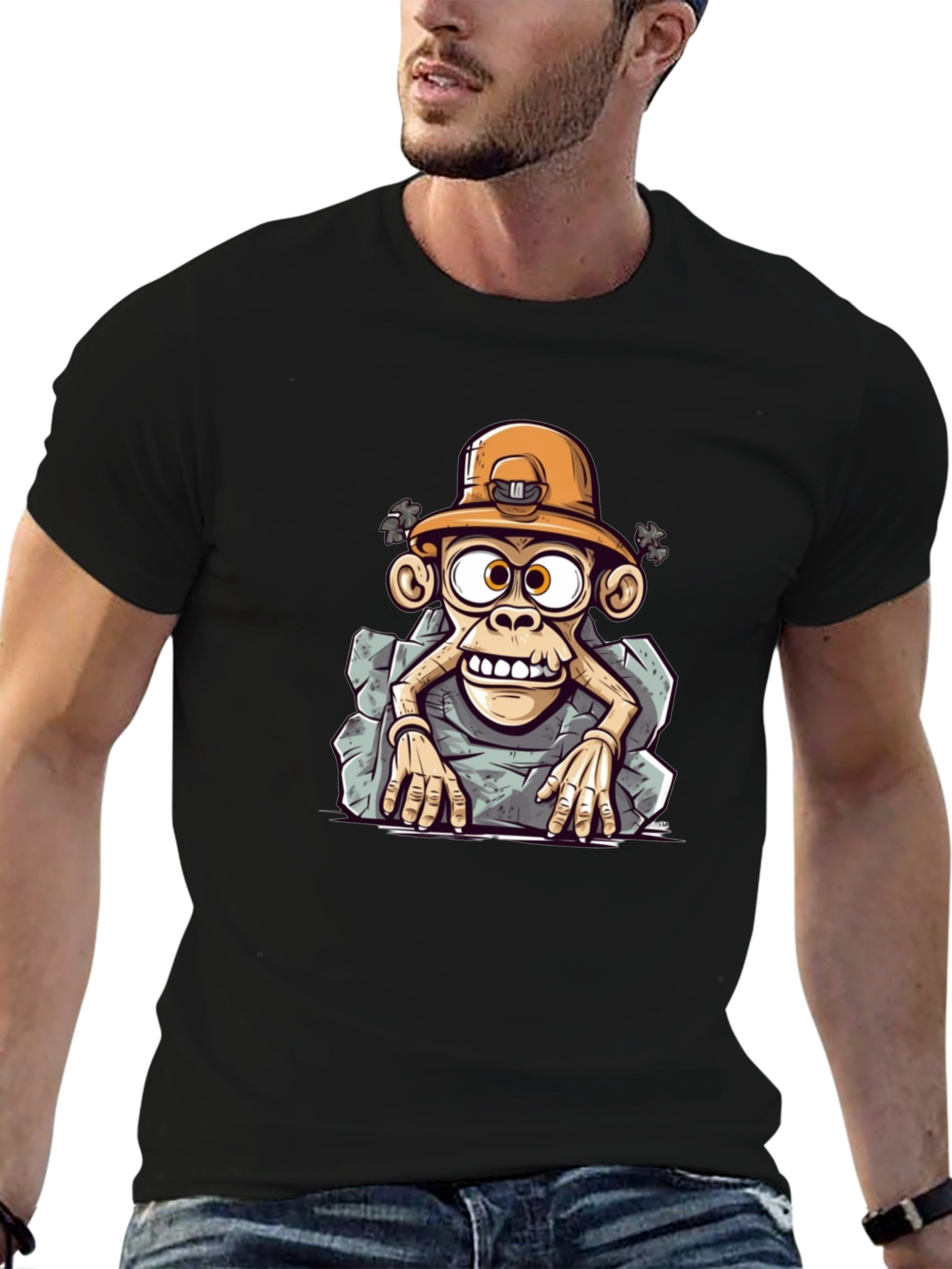 Cartoon Monkey Miner Graphic Tee - Unique Style