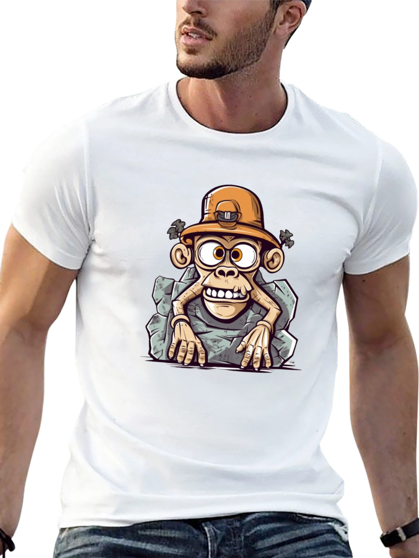 Cartoon Monkey Miner Graphic Tee - Unique Style