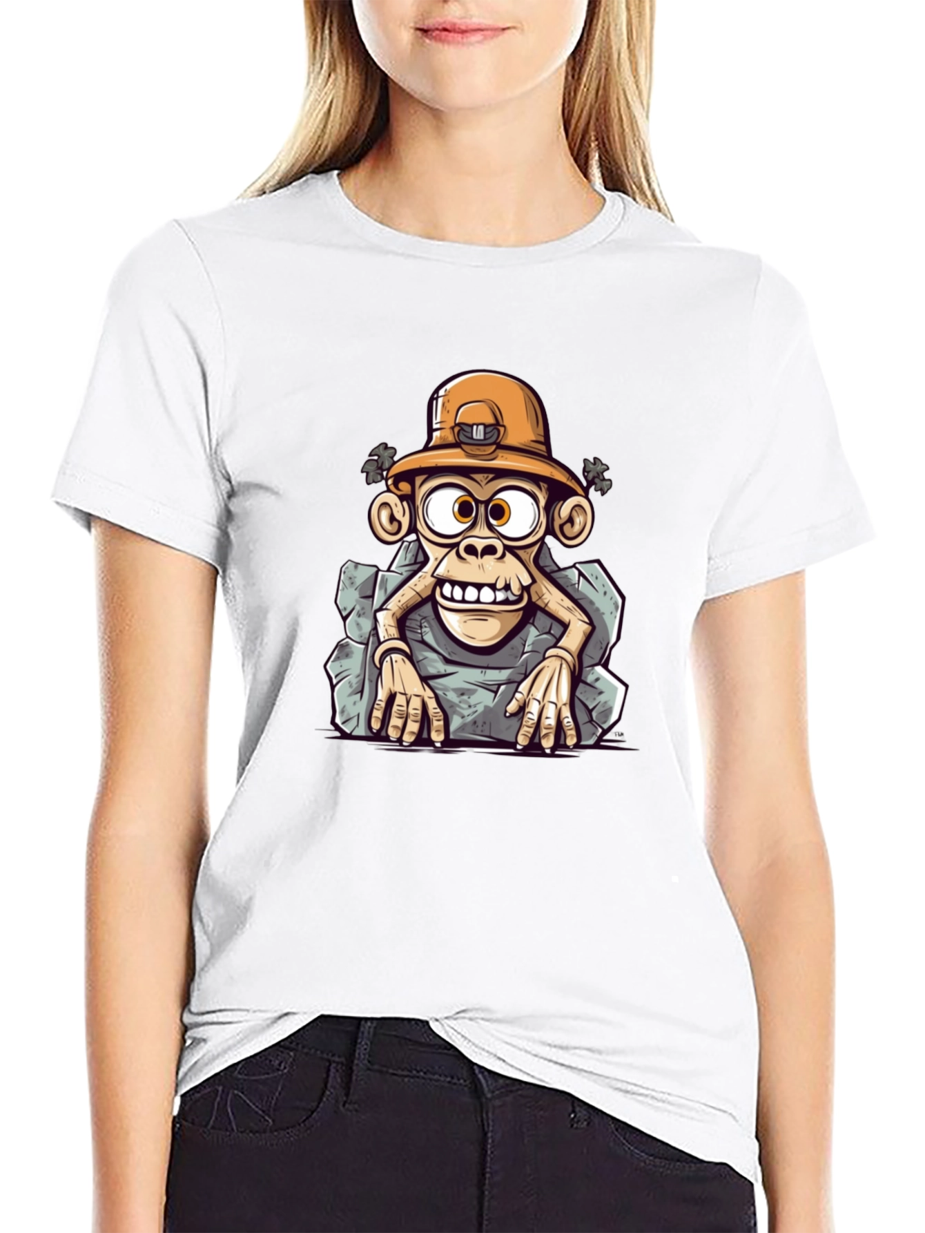 Cartoon Monkey Miner Graphic Tee - Unique Style