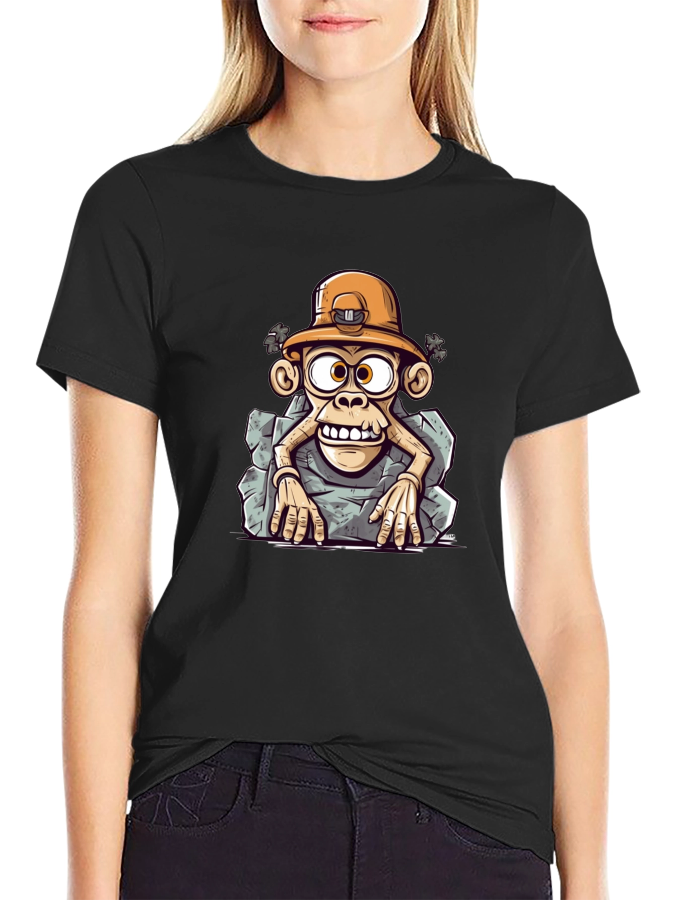 Cartoon Monkey Miner Graphic Tee - Unique Style