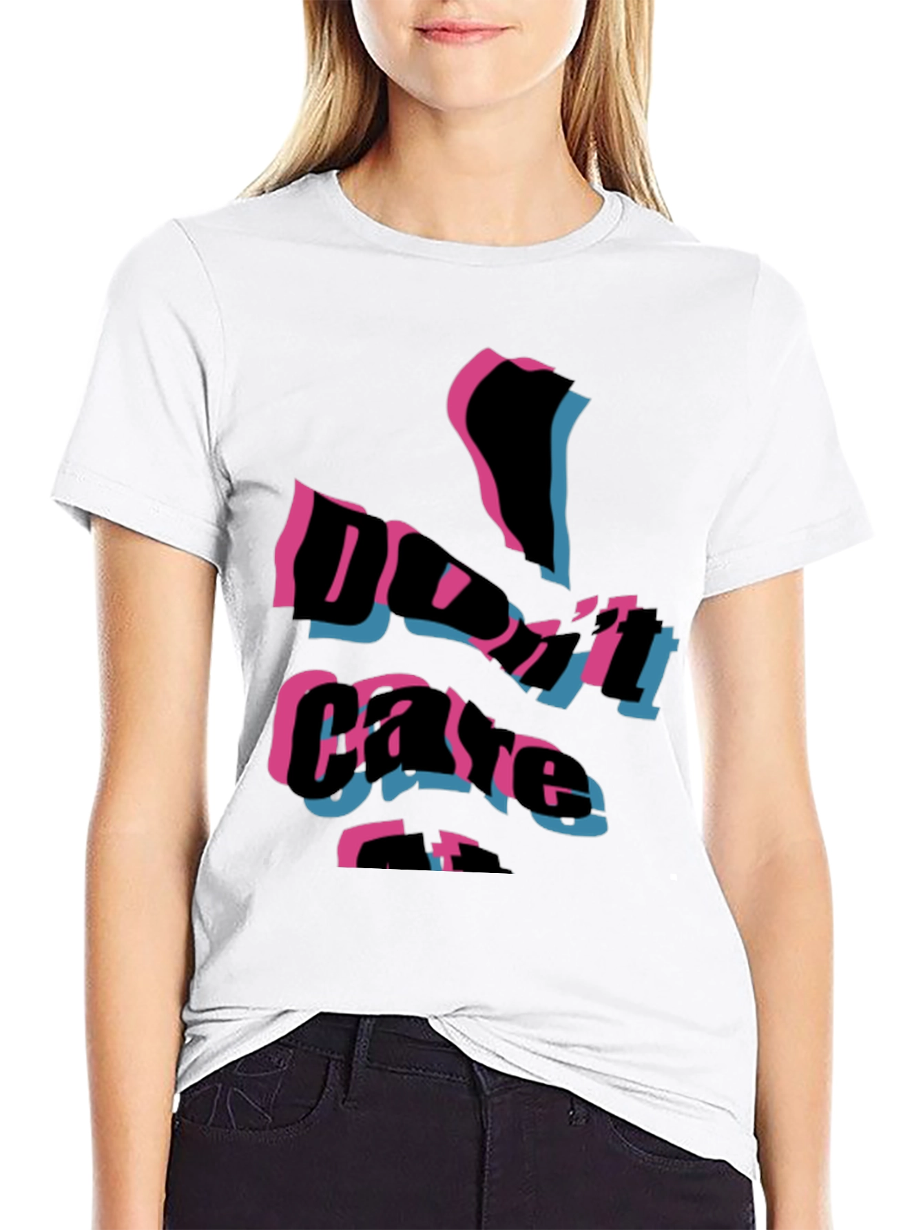 Edgy Dont Care Graphic Print Black T-Shirt