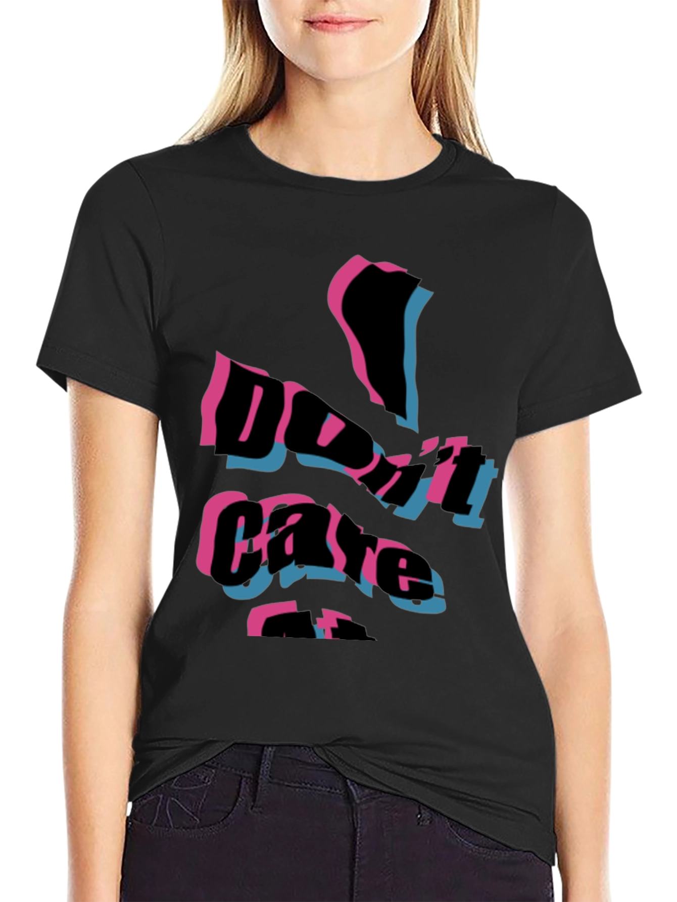 Edgy Dont Care Graphic Print Black T-Shirt