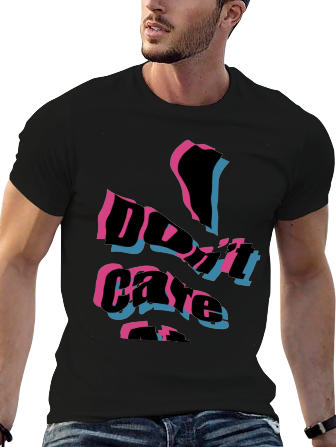 Edgy Dont Care Graphic Print Black T-Shirt