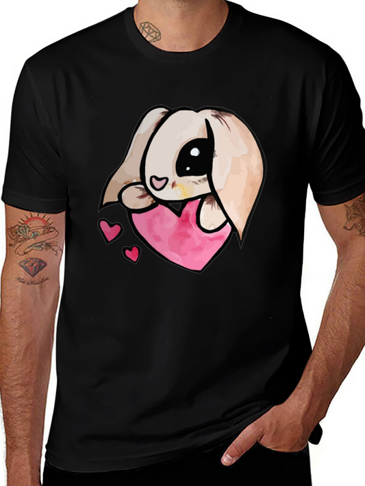 Cute Bunny Heart Graphic Tee - Black Cotton Blend