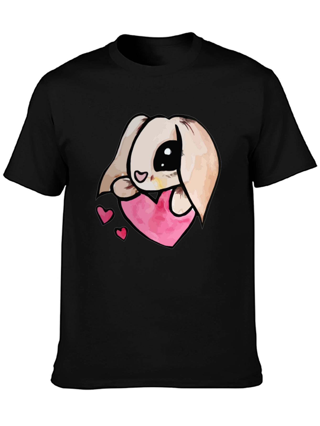 Cute Bunny Heart Graphic Tee - Black Cotton Blend