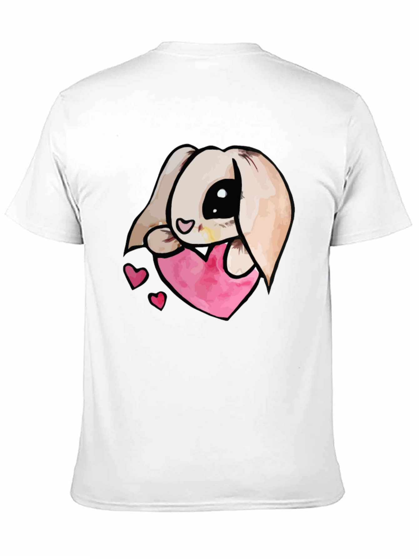 Cute Bunny Heart Graphic Tee - Black Cotton Blend