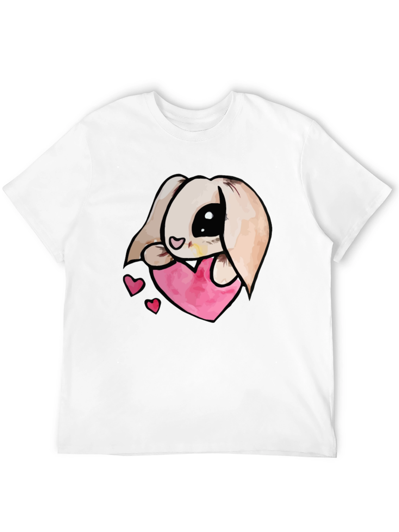 Cute Bunny Heart Graphic Tee - Black Cotton Blend