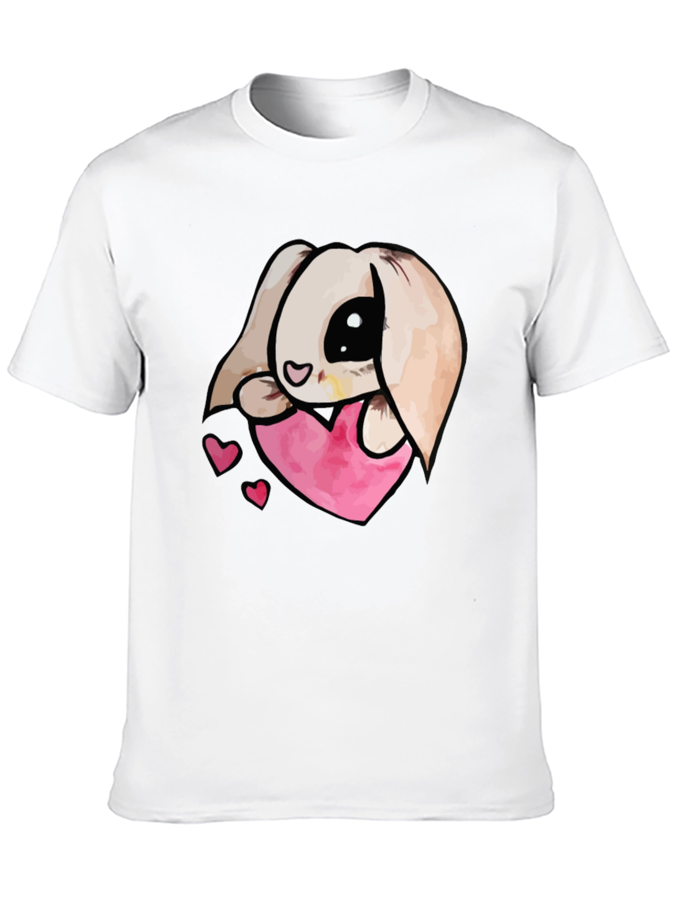Cute Bunny Heart Graphic Tee - Black Cotton Blend