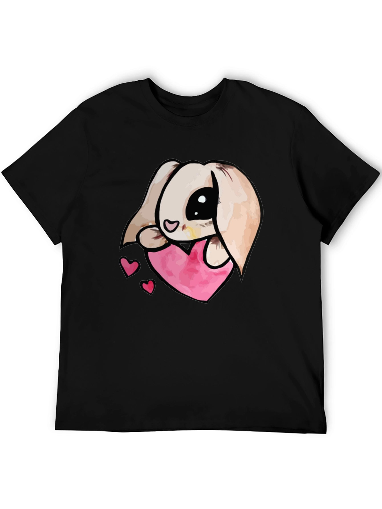 Cute Bunny Heart Graphic Tee - Black Cotton Blend