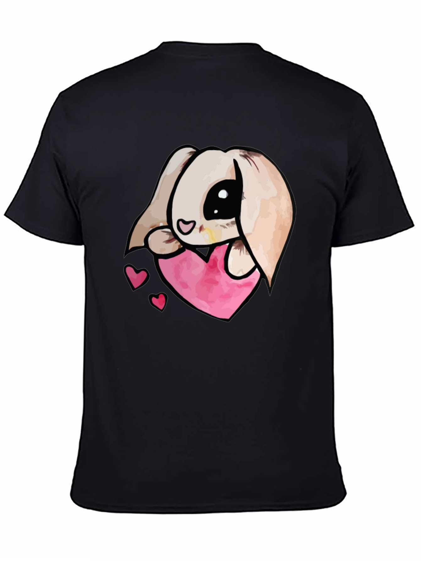 Cute Bunny Heart Graphic Tee - Black Cotton Blend