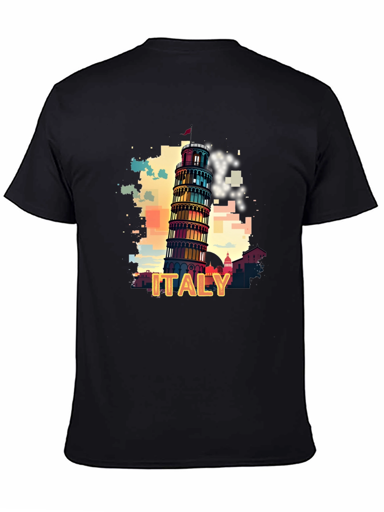 Italy Pisa Tower Graphic Tee - Mens Black T-Shirt