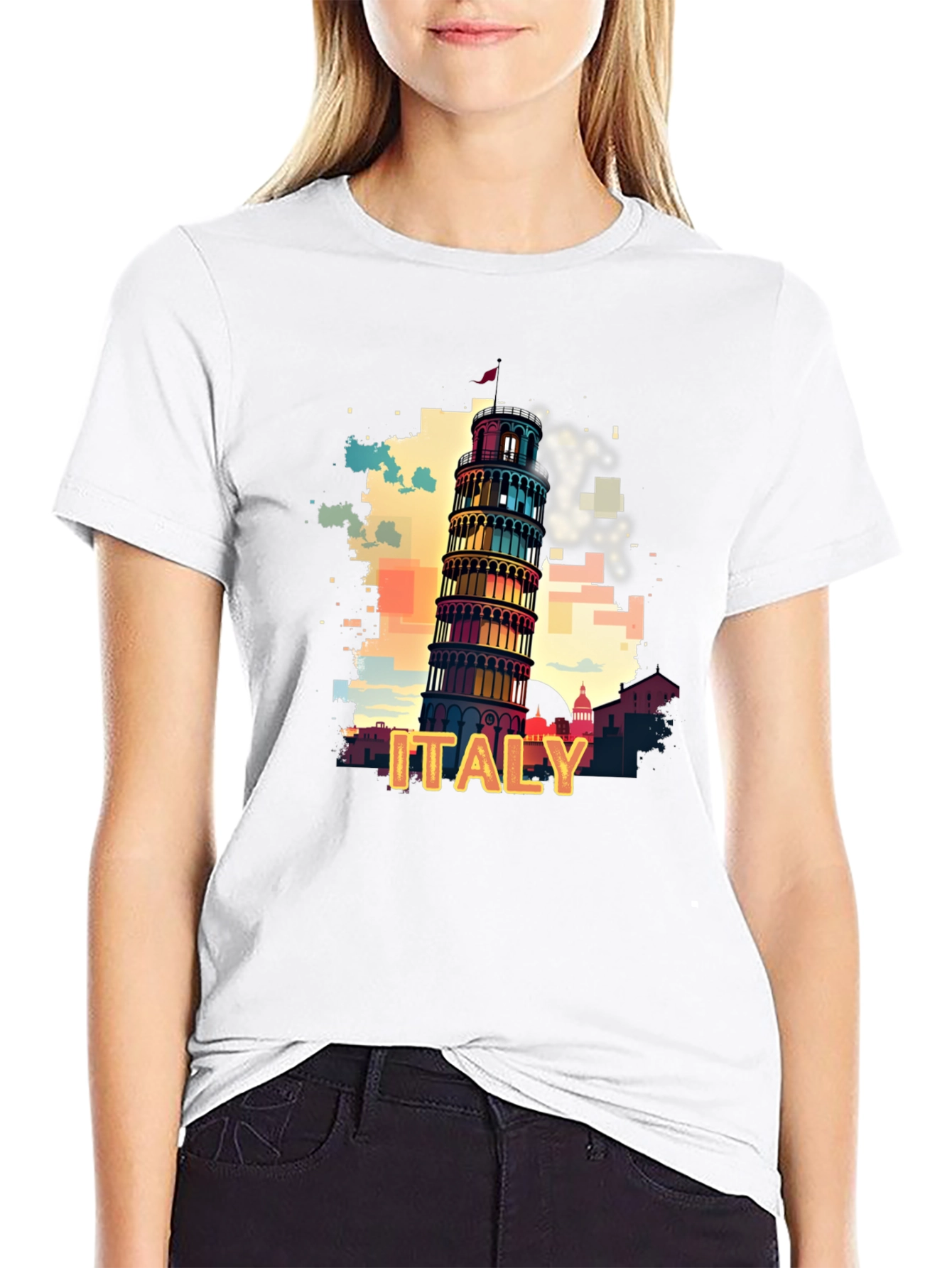 Italy Pisa Tower Graphic Tee - Mens Black T-Shirt