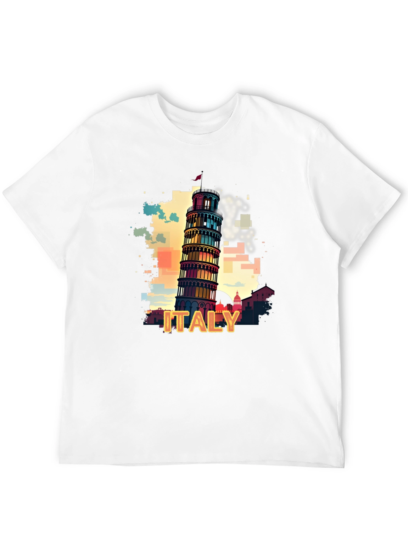 Italy Pisa Tower Graphic Tee - Mens Black T-Shirt