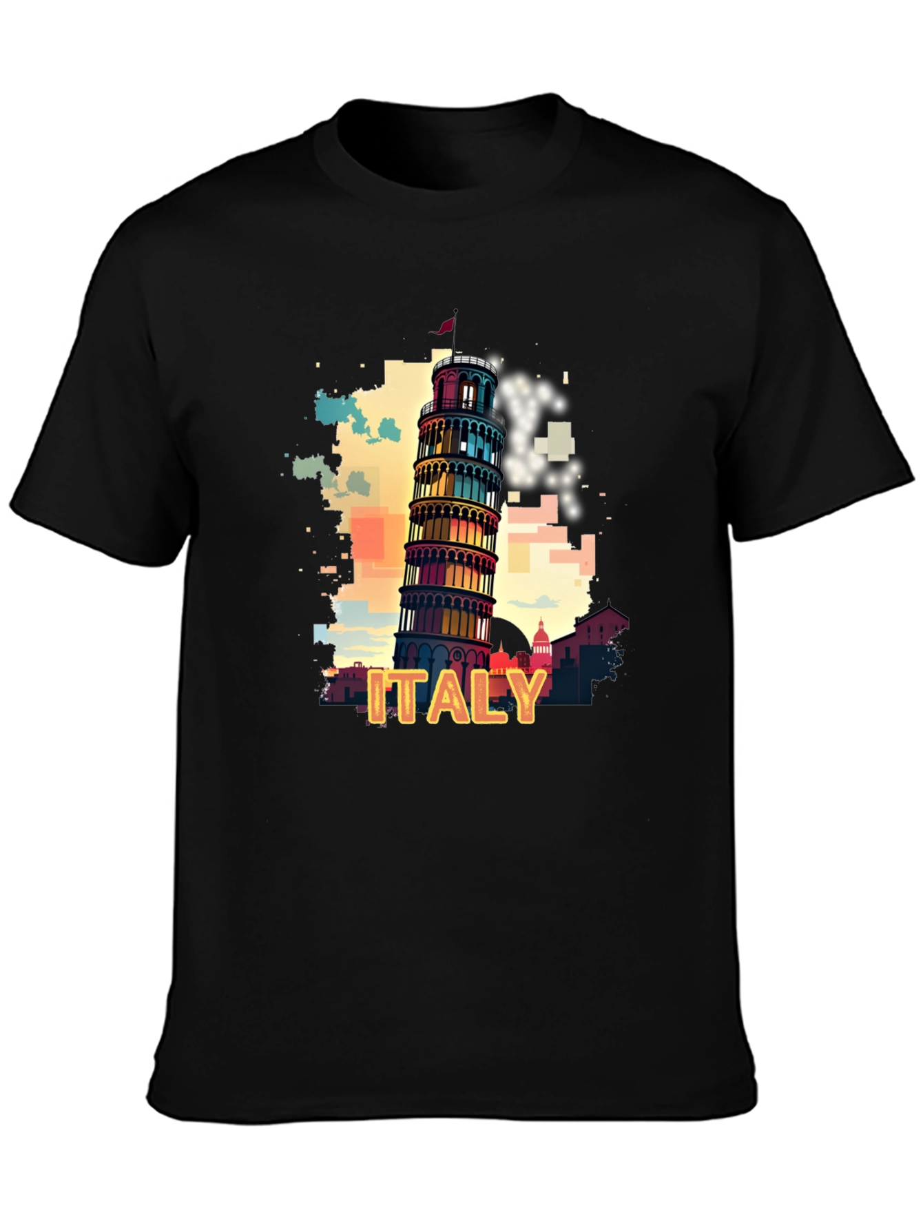 Italy Pisa Tower Graphic Tee - Mens Black T-Shirt