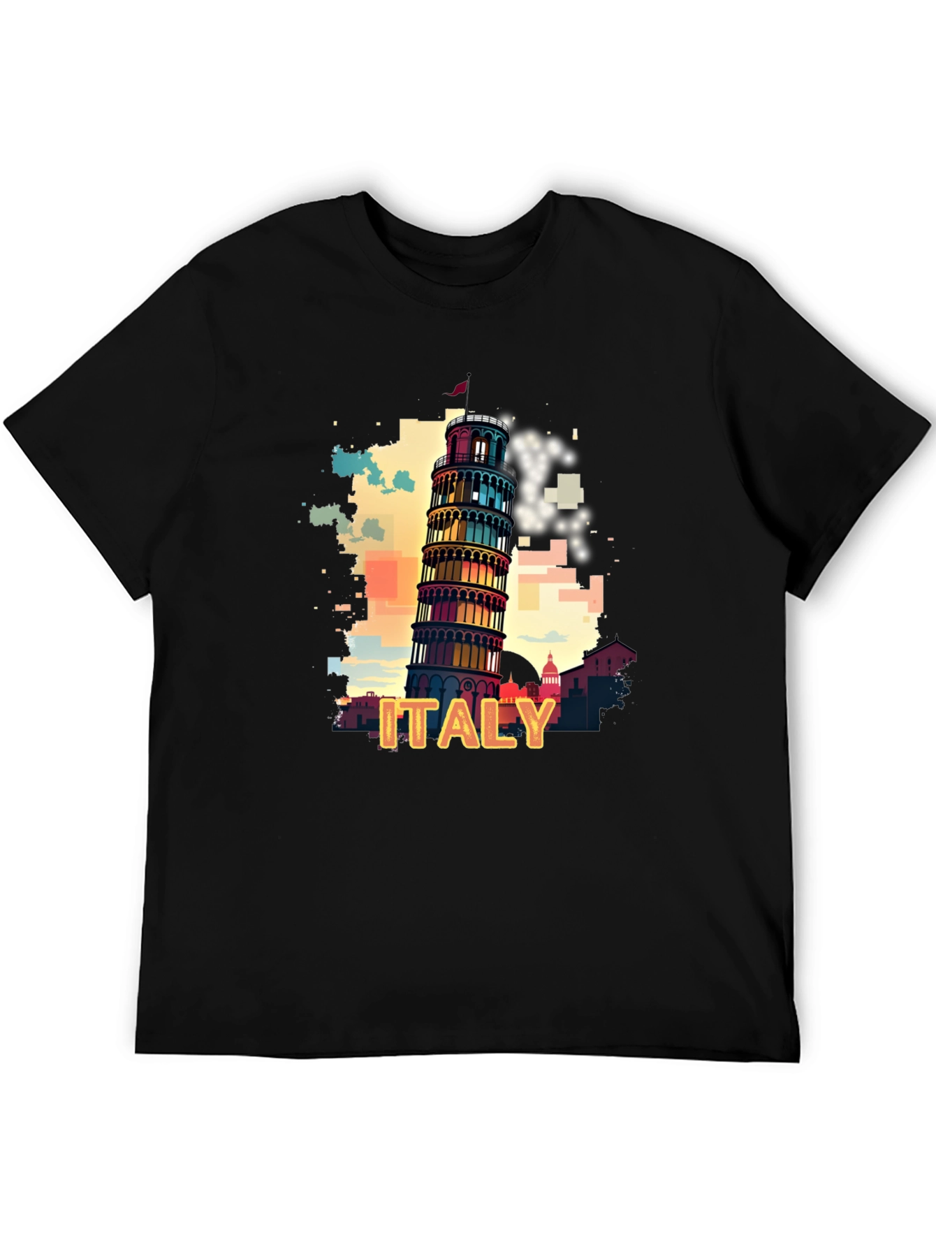 Italy Pisa Tower Graphic Tee - Mens Black T-Shirt