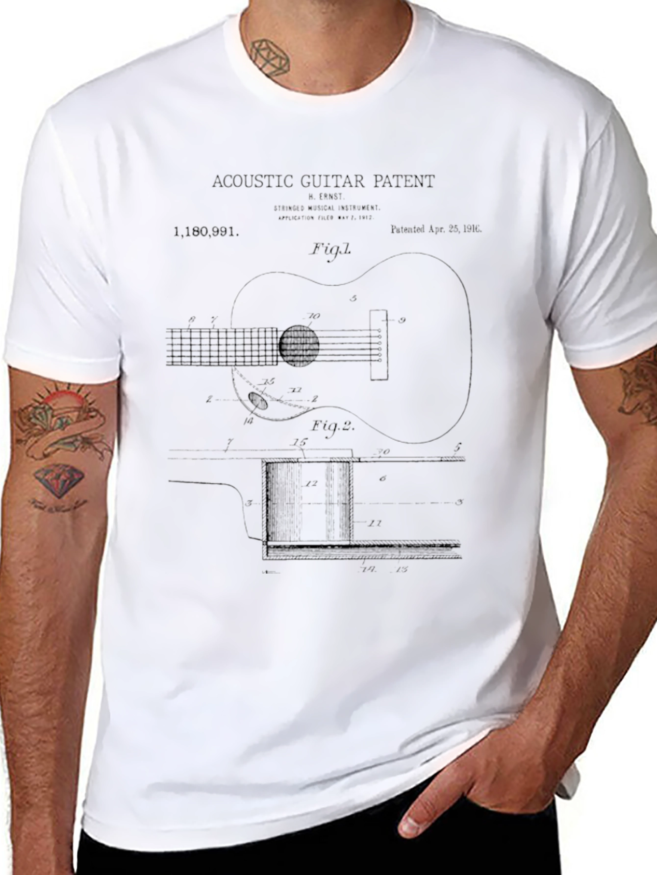 Acoustic Guitar Patent Black T-Shirt